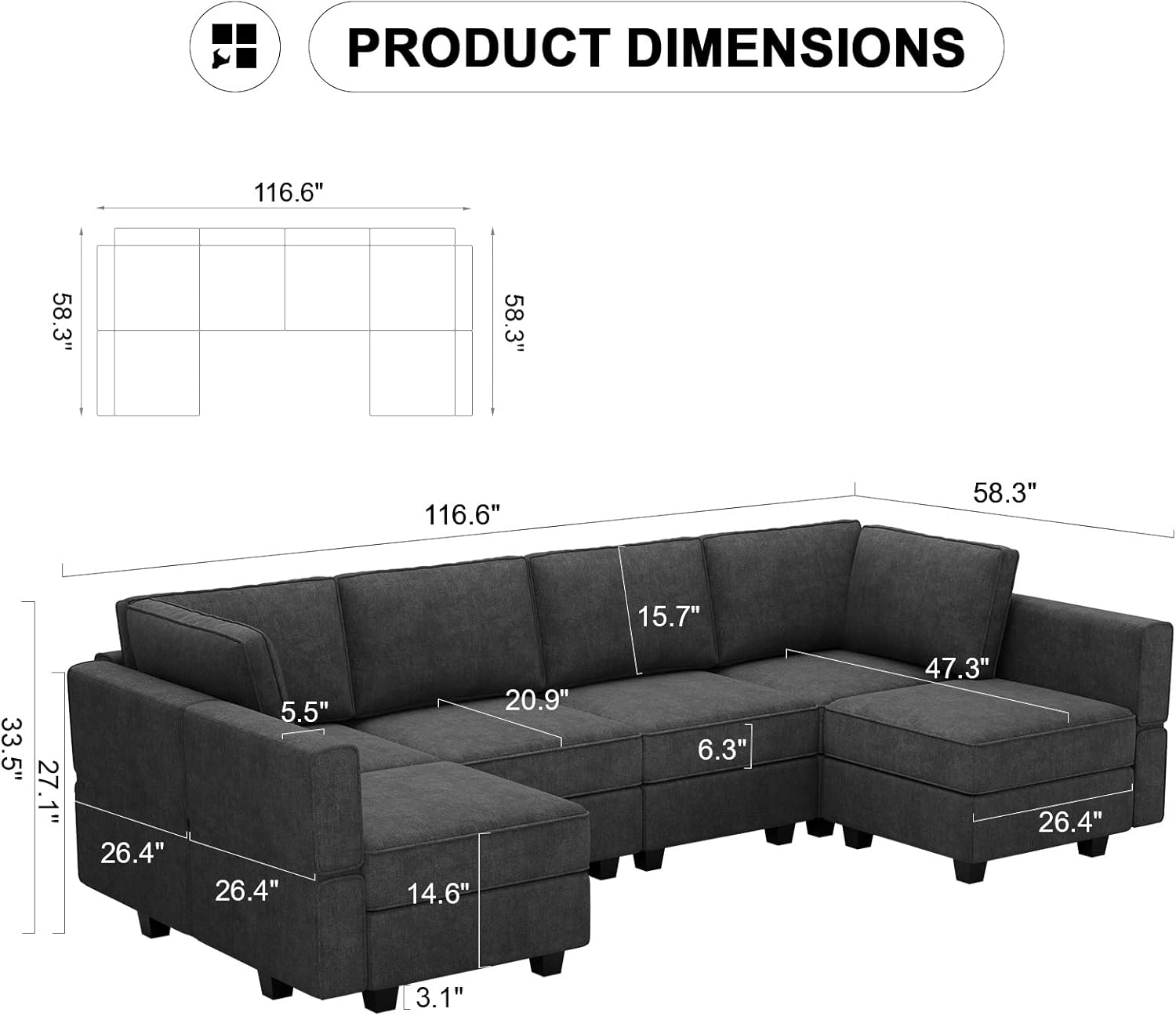 Belffin BF196-2-A6B-BLACK futons - View #2