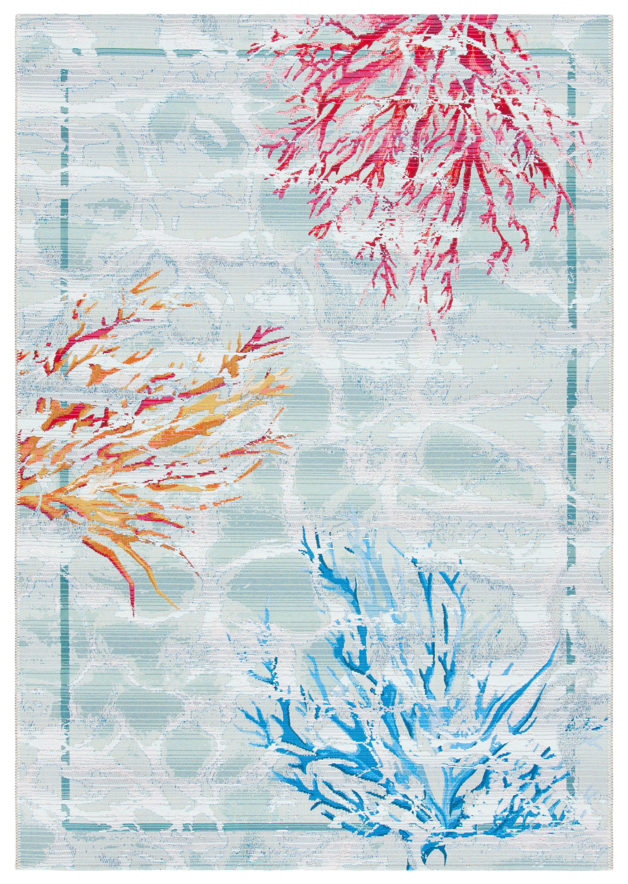 Teal & White Synthetic Rectangular Easy-Care Area Rug, 6'6" x 9'4"