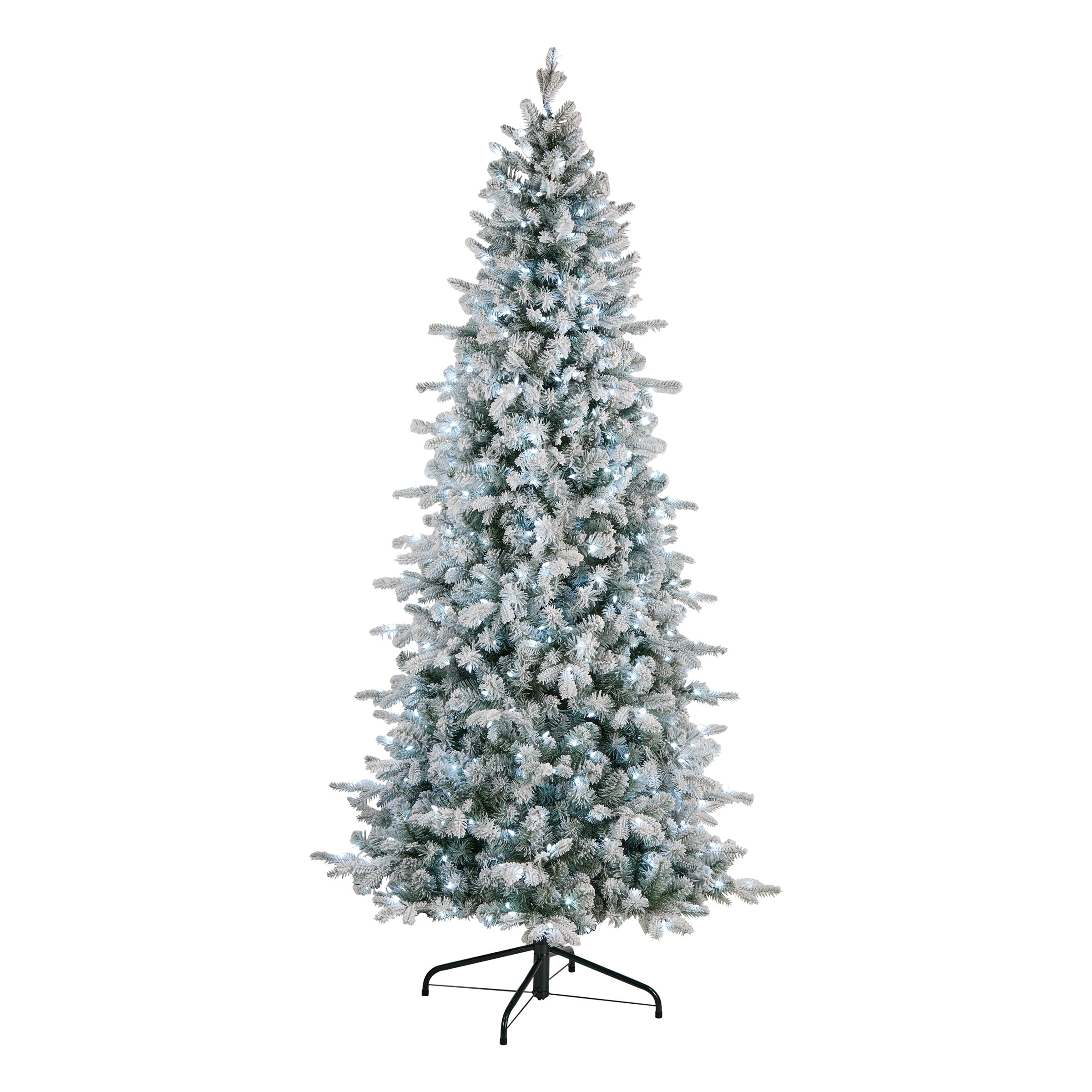 National Tree Company PESCB2-W02-60 6-ft Pre-lit Slim Flocked Artificial Christmas Tree with White LED Lights