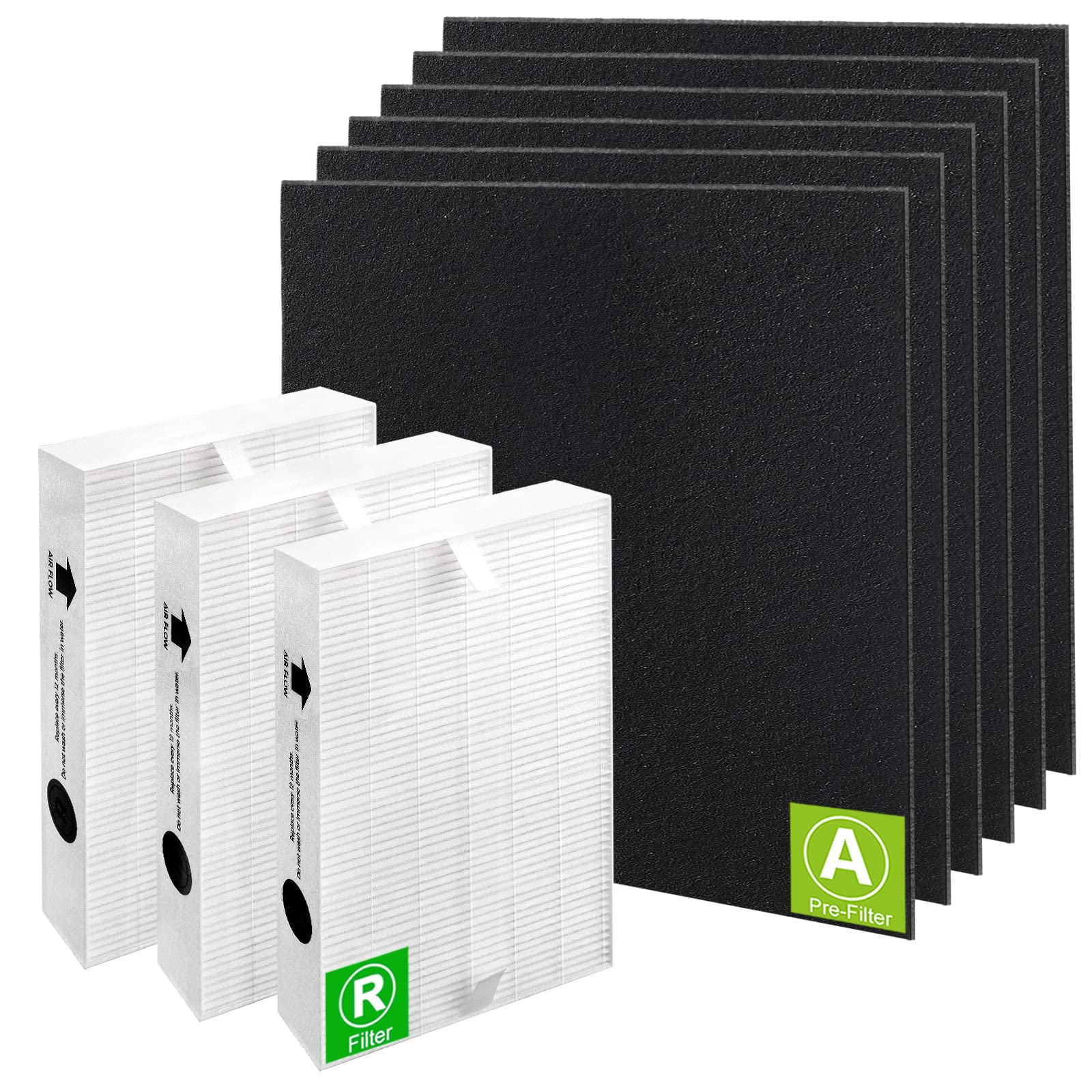 AOIZGMY  3 Pack HPA300 high-efficiency Filter Replacement Compatible with HPA300 HPA200 HPA100 Series and 6 Pack Activated Carbon Pre Filter