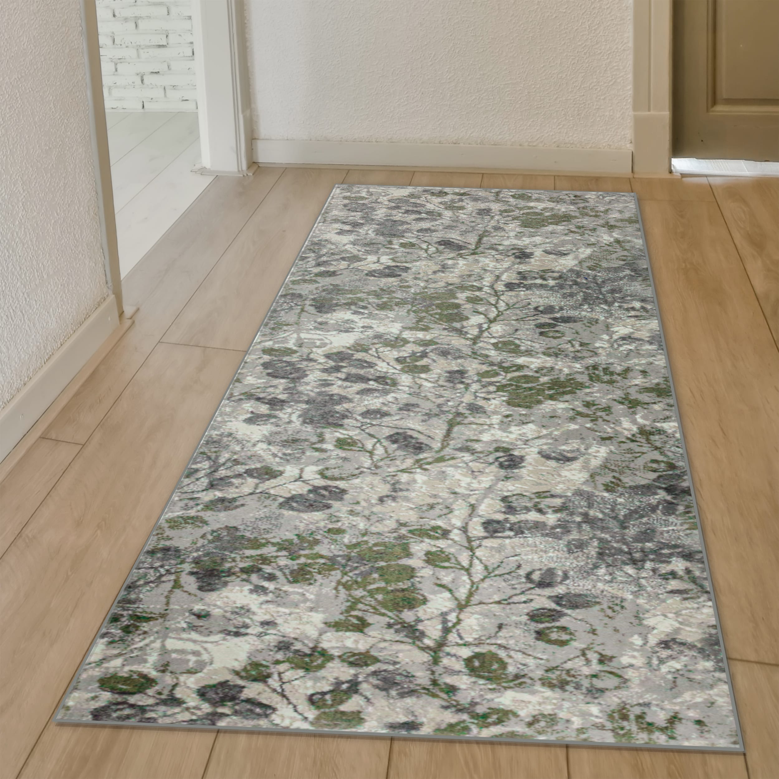 Radici USA 1242/1034/GREEN Livigno 2 x 8 (ft) Loomed Polypropylene Green Rectangular Indoor Floral/Botanical Mid-Century Modern Runner rug
