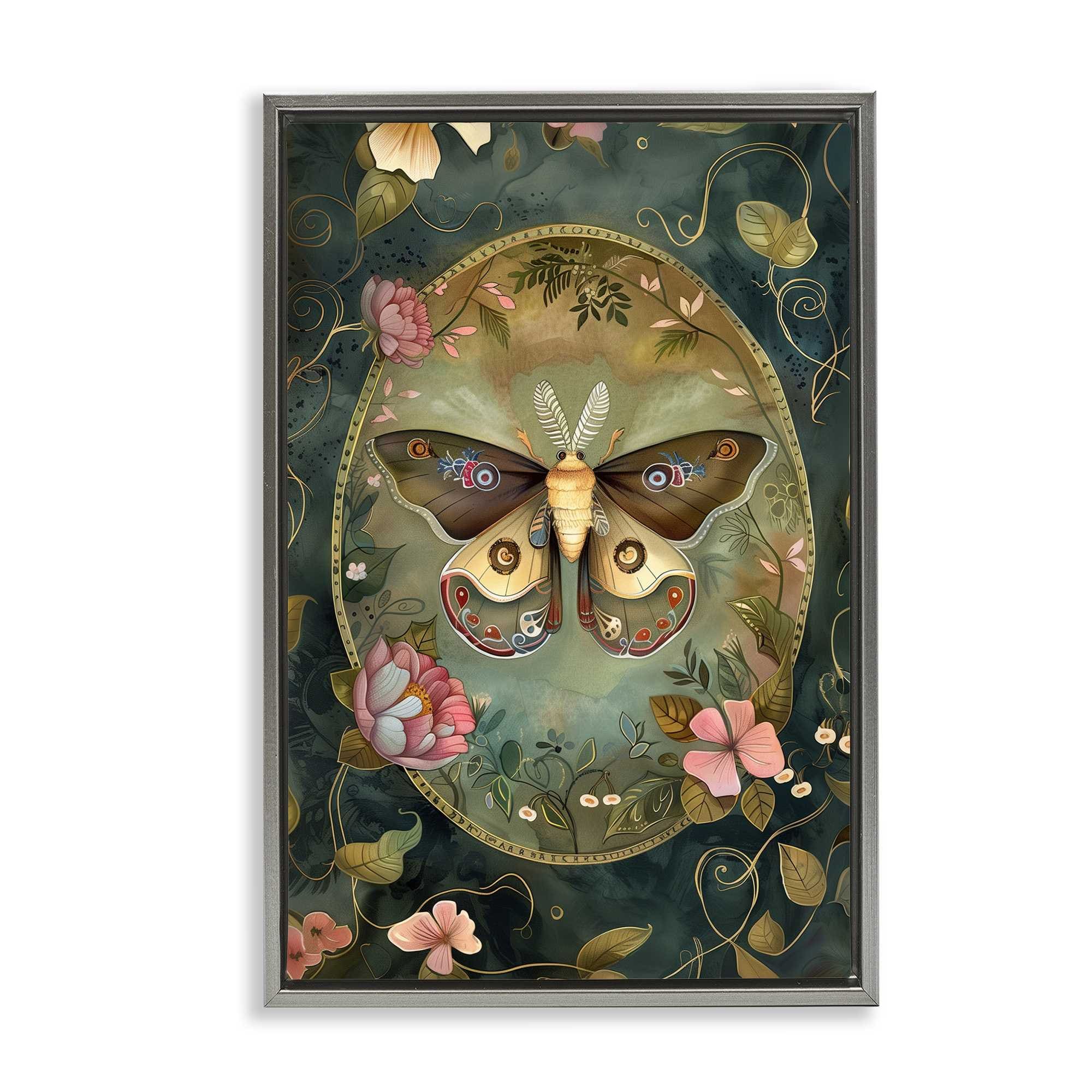 Stupell Industries BT-886-FFL-16X24 Ornate Victorian Moth Gray Framed Floater Canvas Wall Art By The Dutch Lady 17 x 25