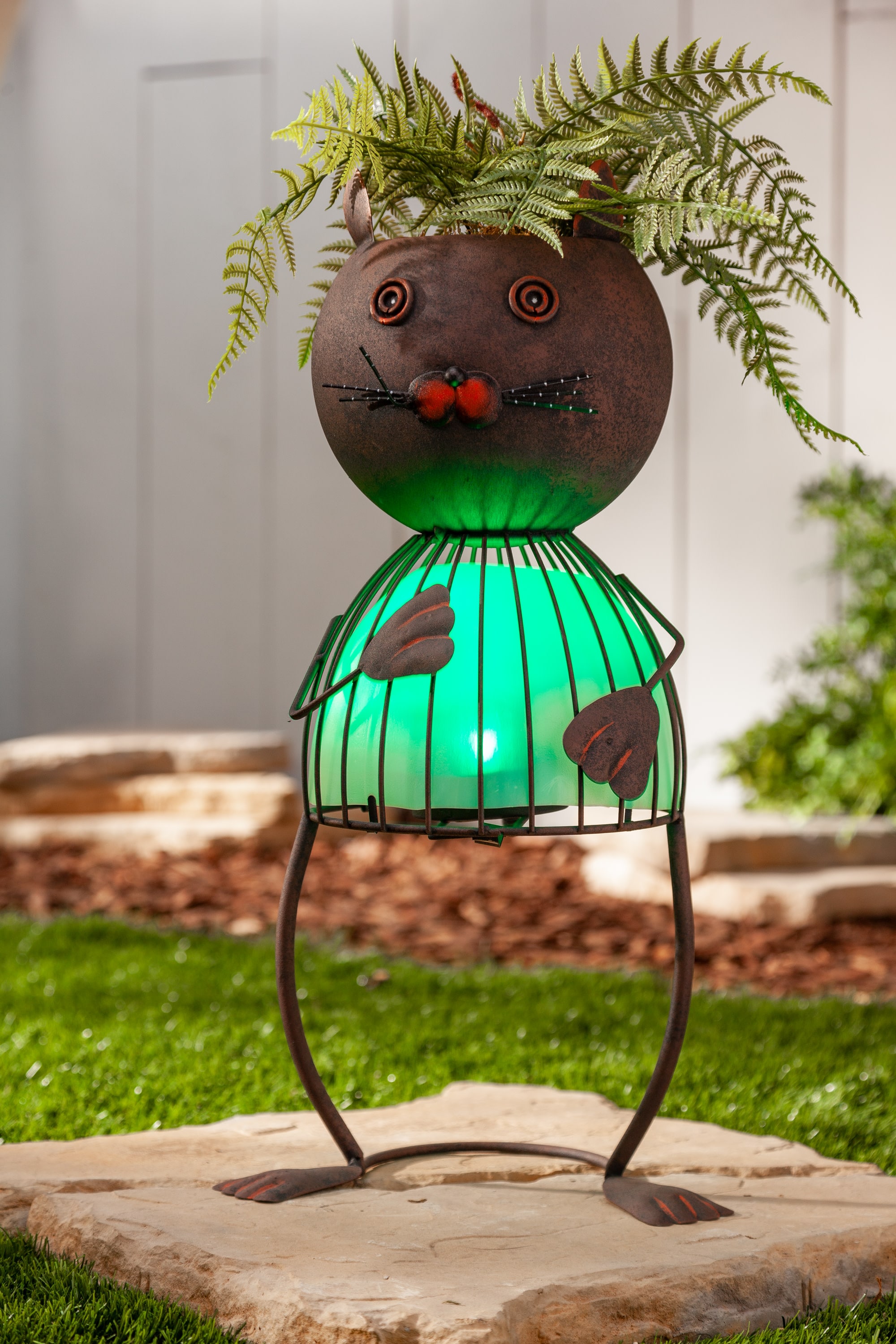 Garden Meadow 71653-CAT Round 9-in W x 20-in H x Green Metal Outdoor Planter Stand Included