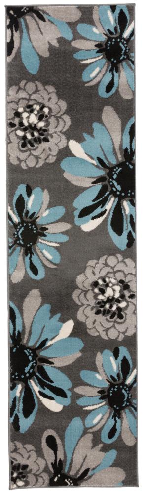 Modern Elegance Floral Blue Synthetic Runner Rug 2' x 7'