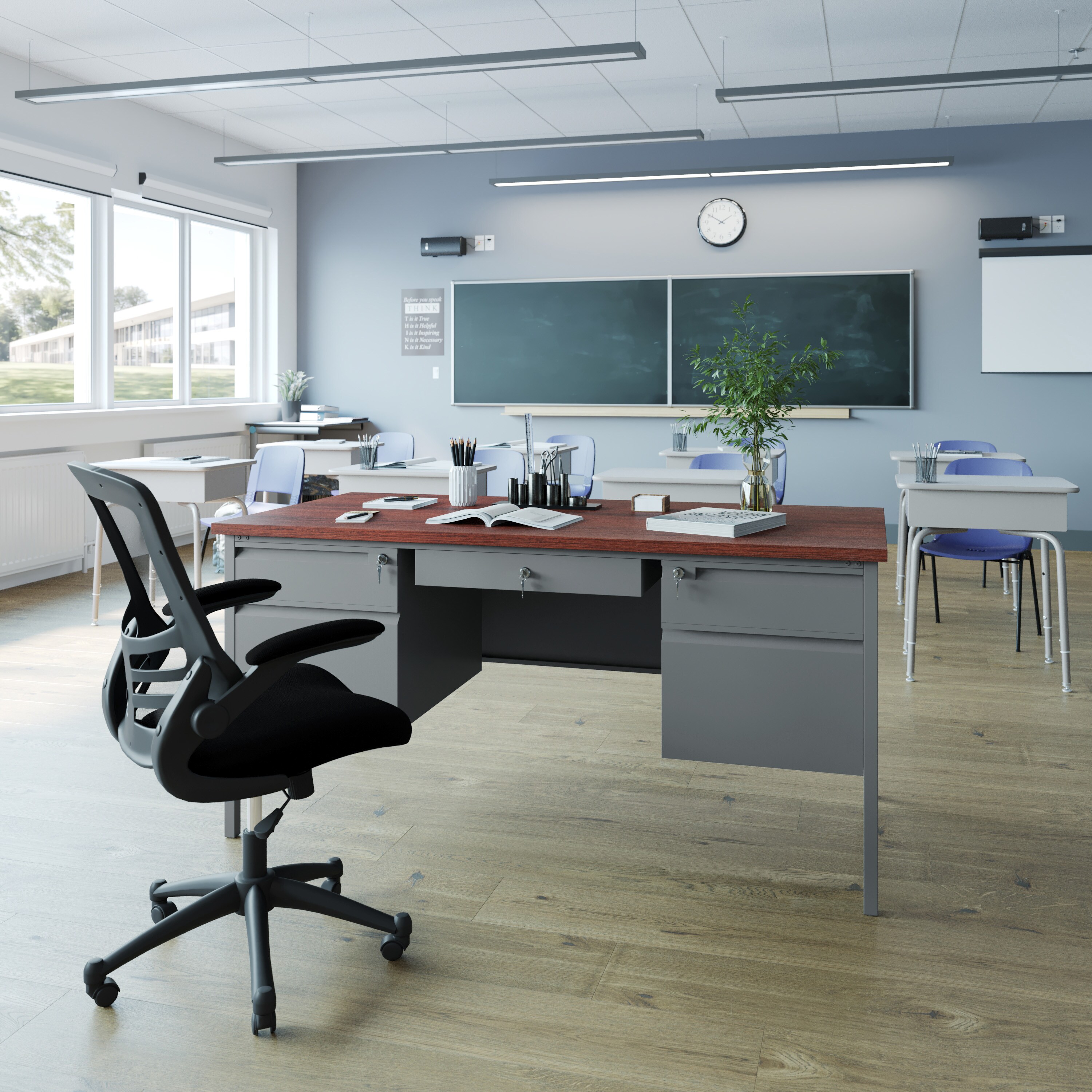 Flash Furniture Cambridge Commercial Grade 30x60 Double Pedestal Desk ...