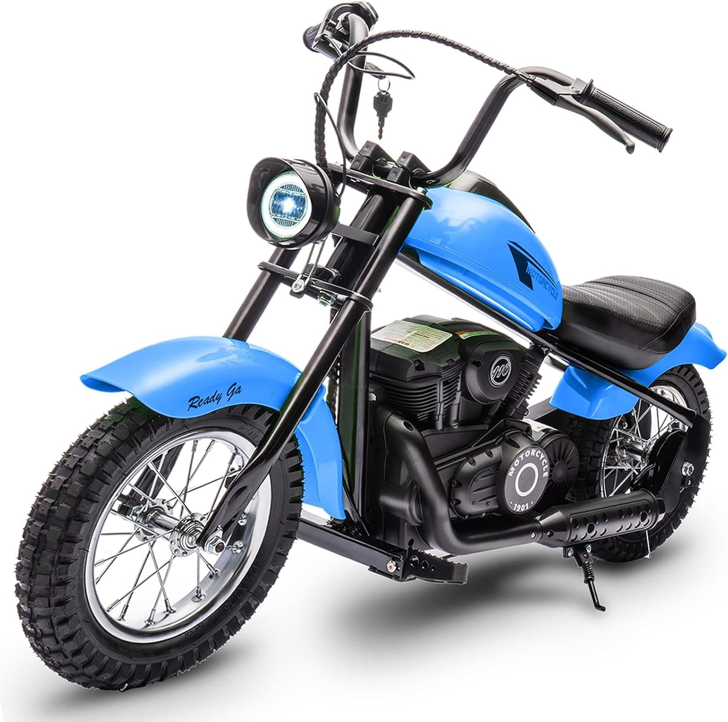 Qeetex LHF-TC-WQ591046 Electric Motorcycle for Kids 24V 250W Dirt Bike Two Speed Max Up to 14MPH and 60 Minutes Continuous with Led Lights Leather Seat Rear Brake Electric Motorbike for Kids/Teens Blue