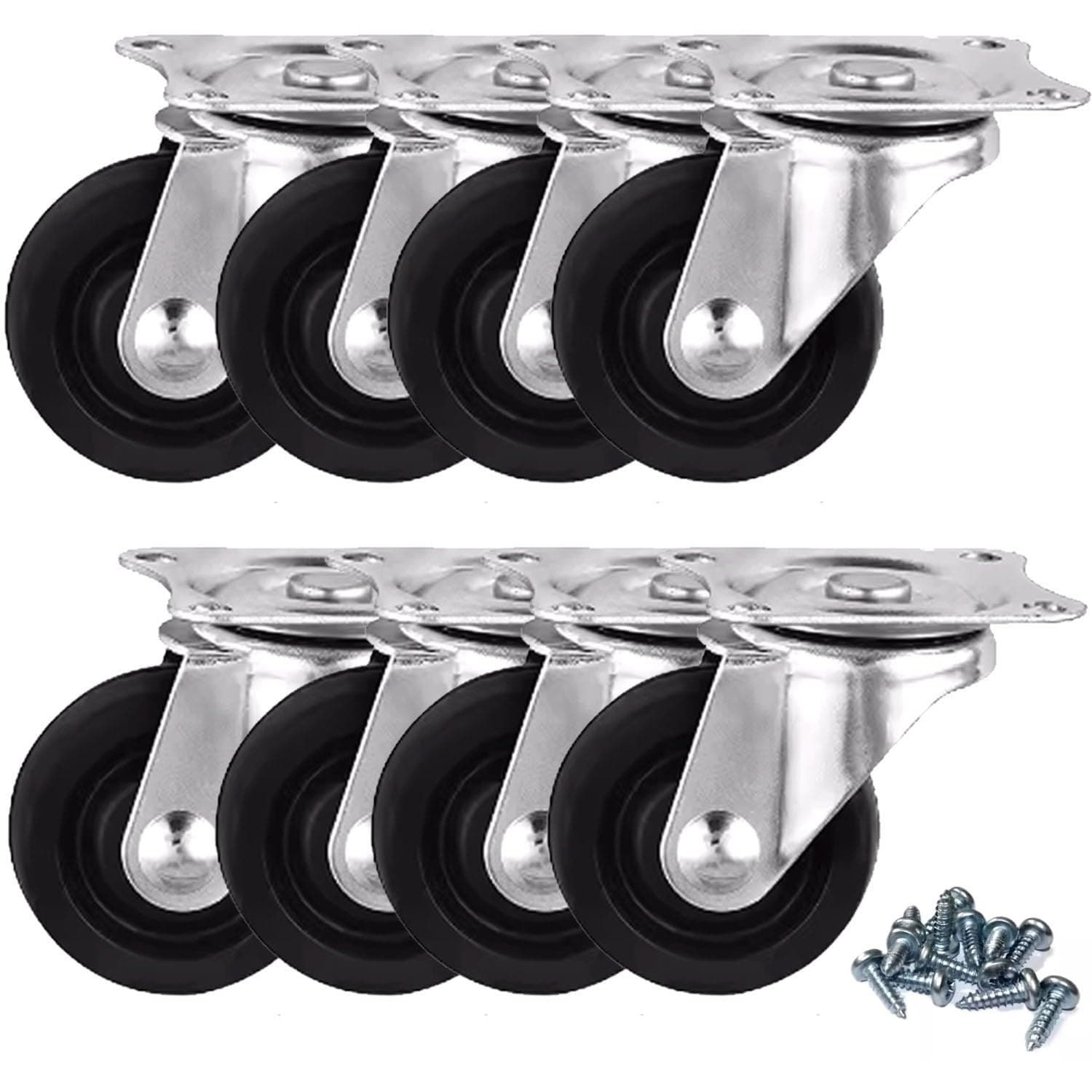 Aoibox  One inch swivel caster wheels 8 pack rubber base small plate casters with bearings for trolley and cart