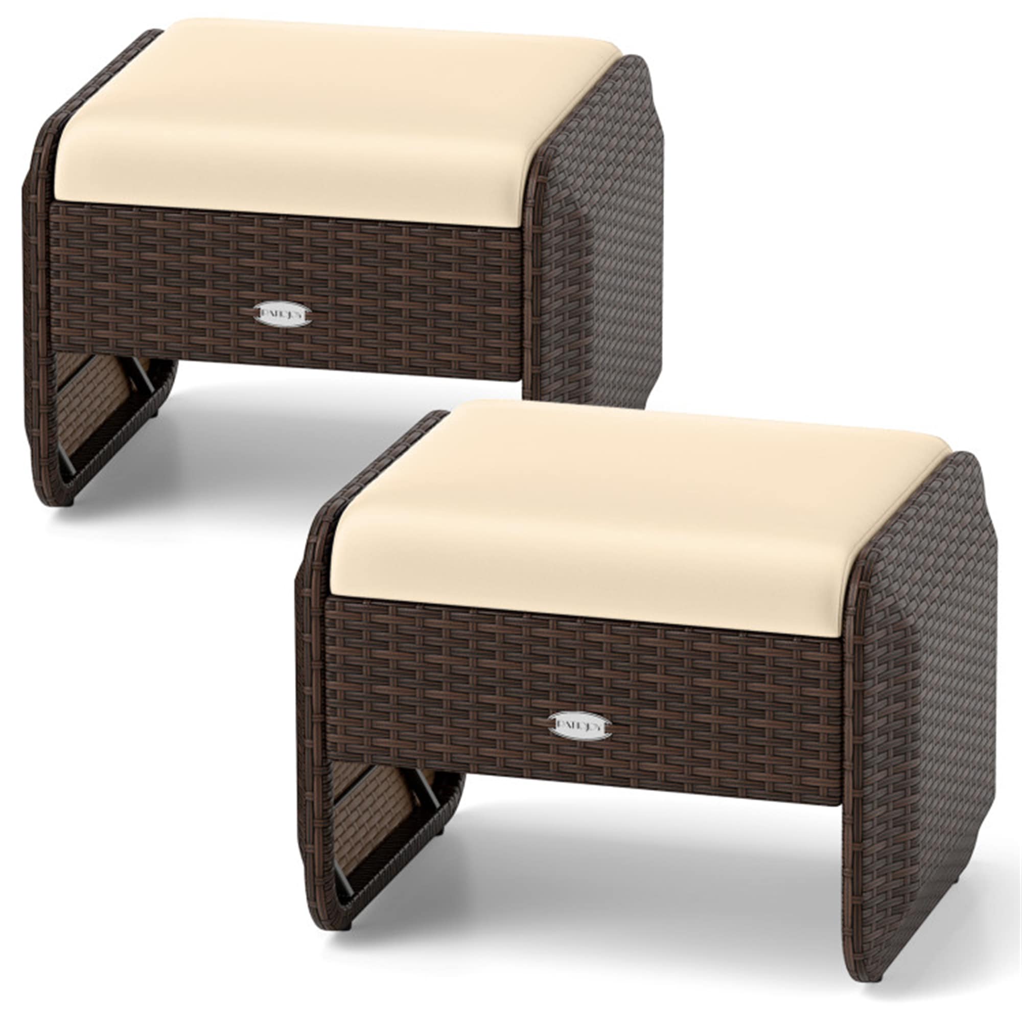 BABOOM BOM-72988BN-CO Outdoor Patio PE Wicker Ottoman brown Rattan Ottoman