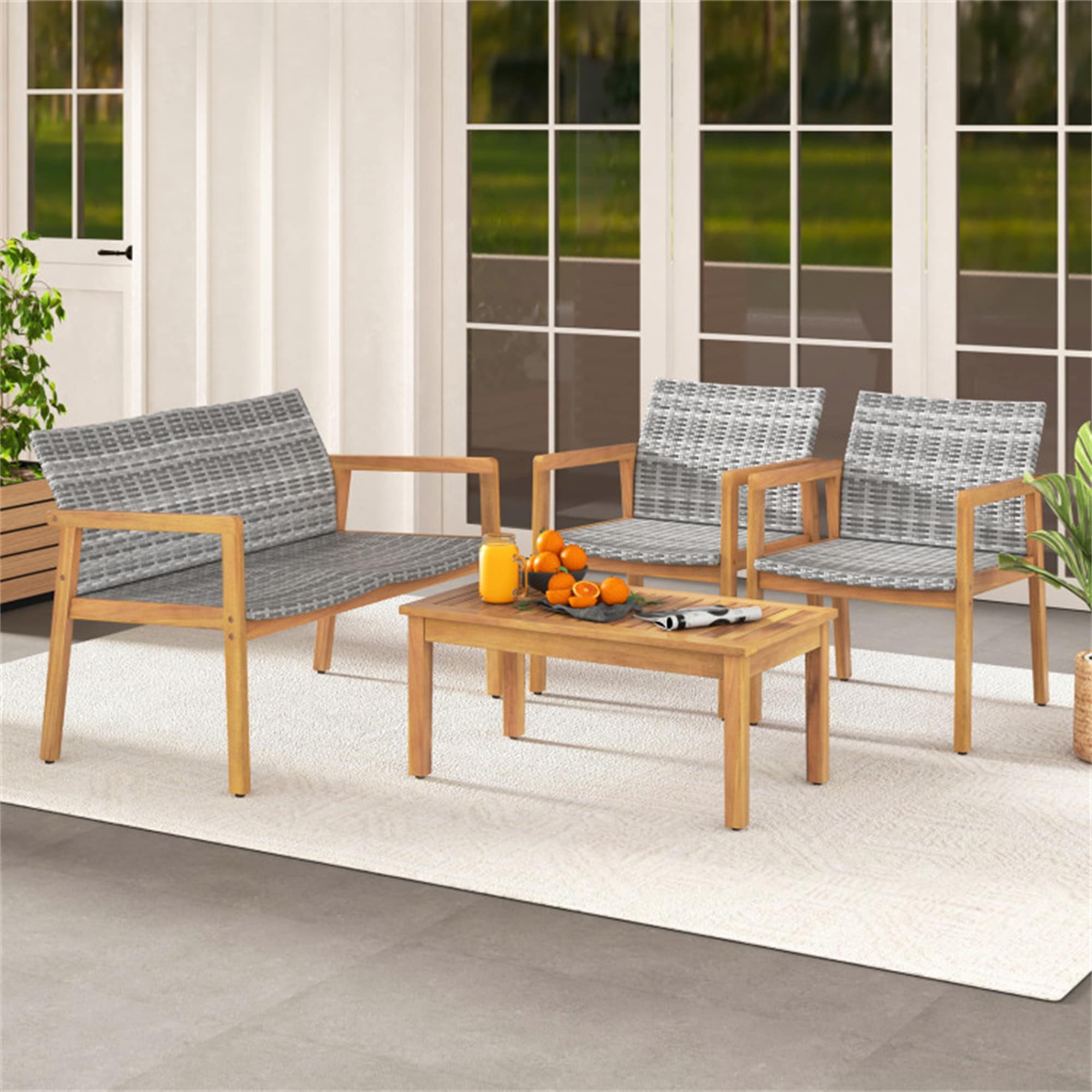 BABOOM BOM-72252WH-CO Patio Furniture Set 4 -Piece Rattan Patio Conversation Set