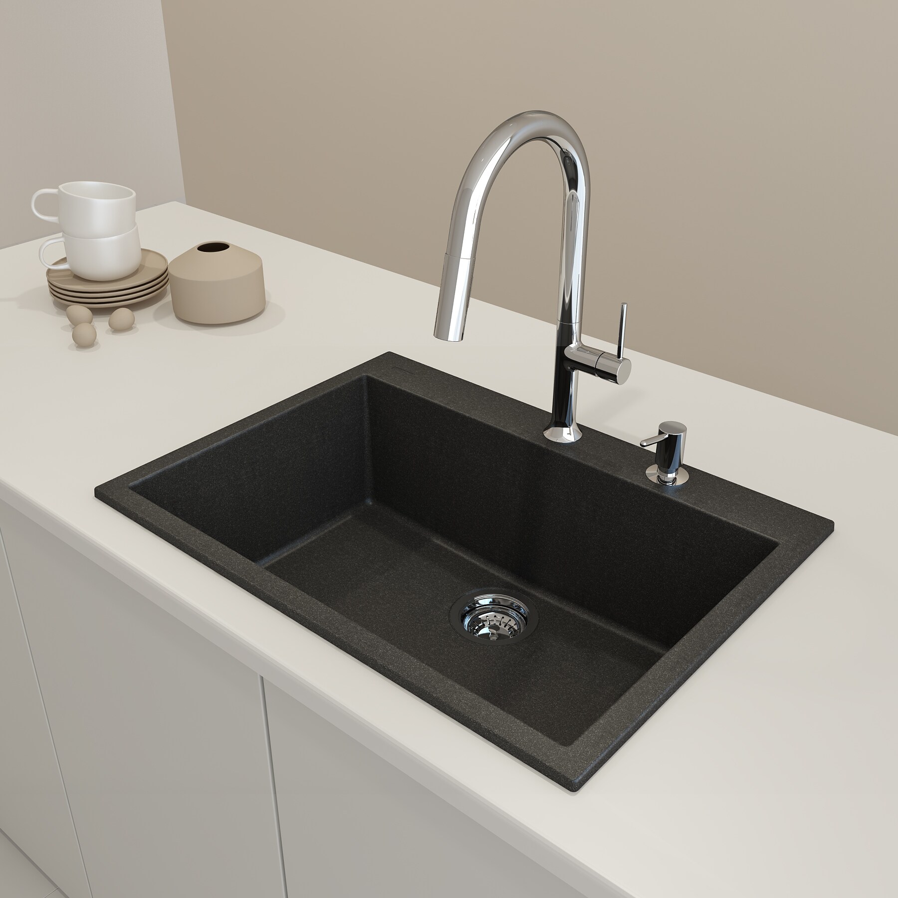 Granite Composite Single Bowl Kitchen Sink in Metallic Black