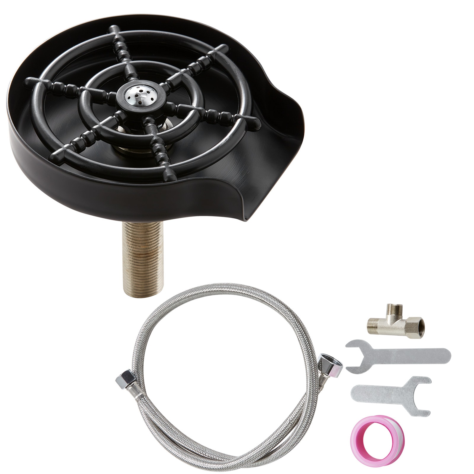 GIVIMO Glass Rinser for Kitchen Sink 10-Jet 360-Deg Rotating Cup Washer 304 Stainless Steel with Matte Black Base Fits Baby Bottles Wine Glasses Travel Mugs #LW102GIVSS2527