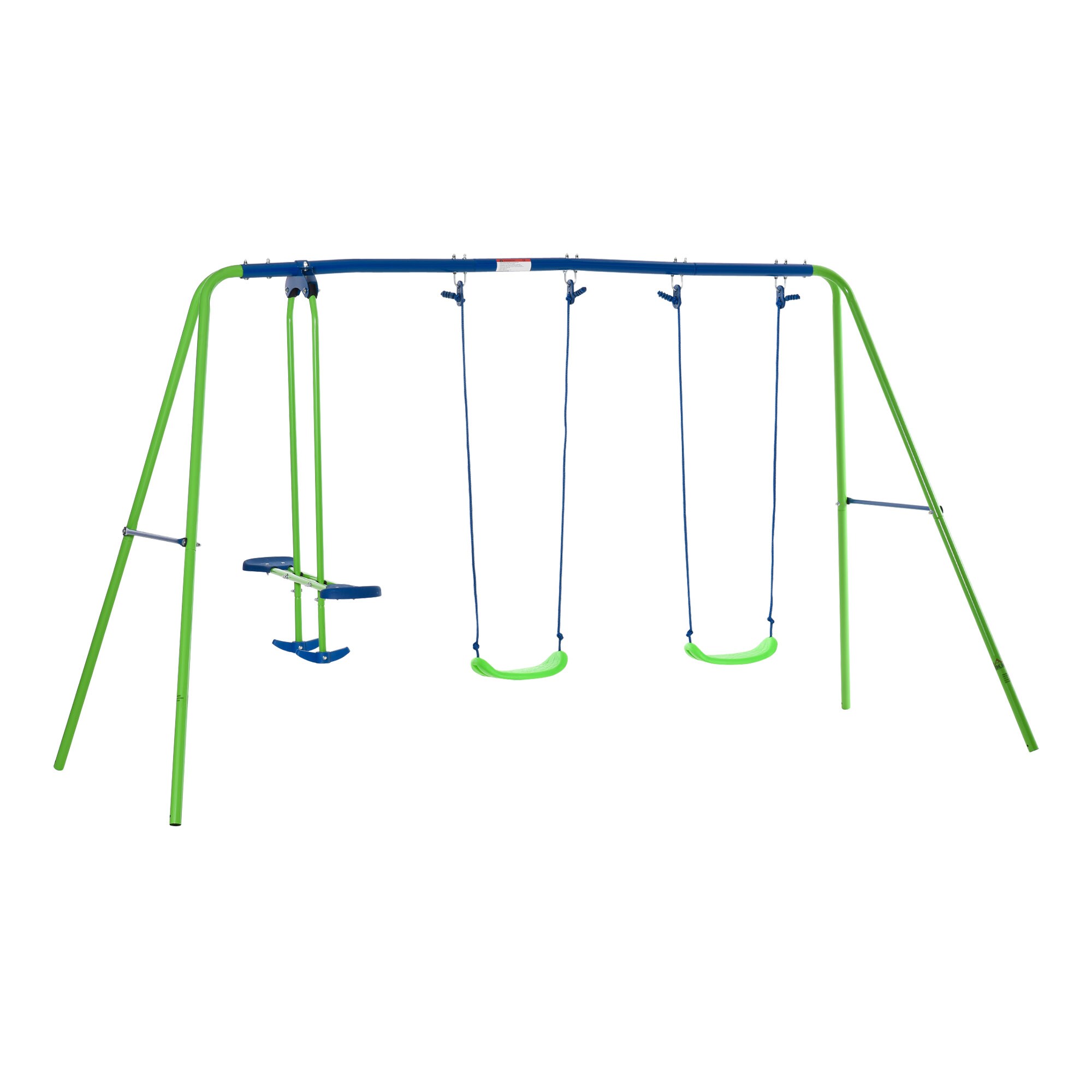 Tatayosi JJ-229623 Outsunny Metal Swing Set with Glider Two Swing Seats and Adjustable Height Outdoor Heavy Duty A Frame Suitable for Playground Backyard Green