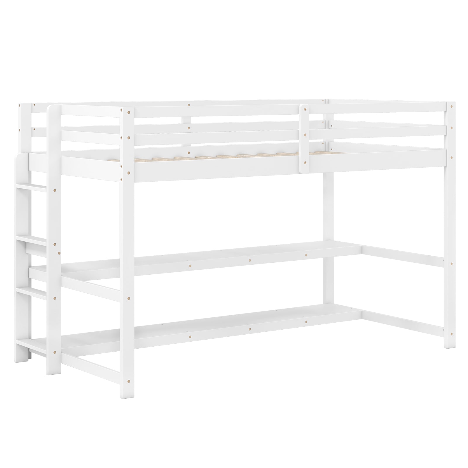 Volenca Twin Loft Bed with 2 Storage Shelves Full-Length Guardrails and Ladder 330-lb 38-in Under-Bed Space