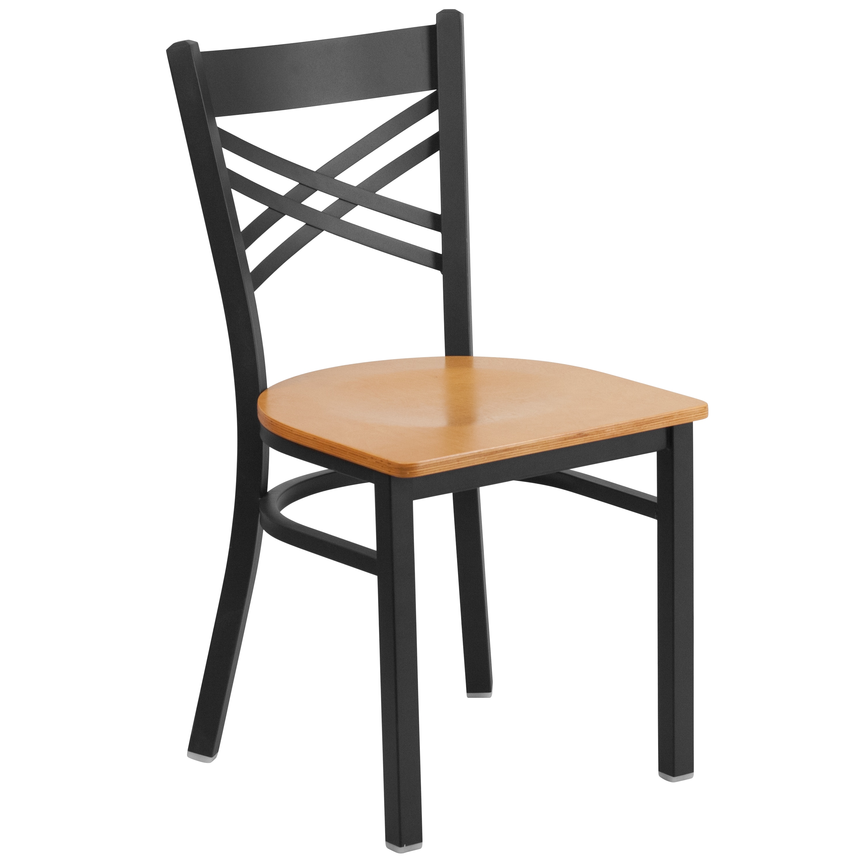 Emma + Oliver 889142720232 Black X Back Metal Restaurant Chair - Natural Wood Seat