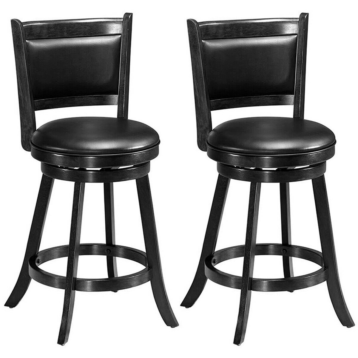 Ayelon SN65BK589 Black 25-in H Counter height Upholstered Swivel Wood Bar Stool