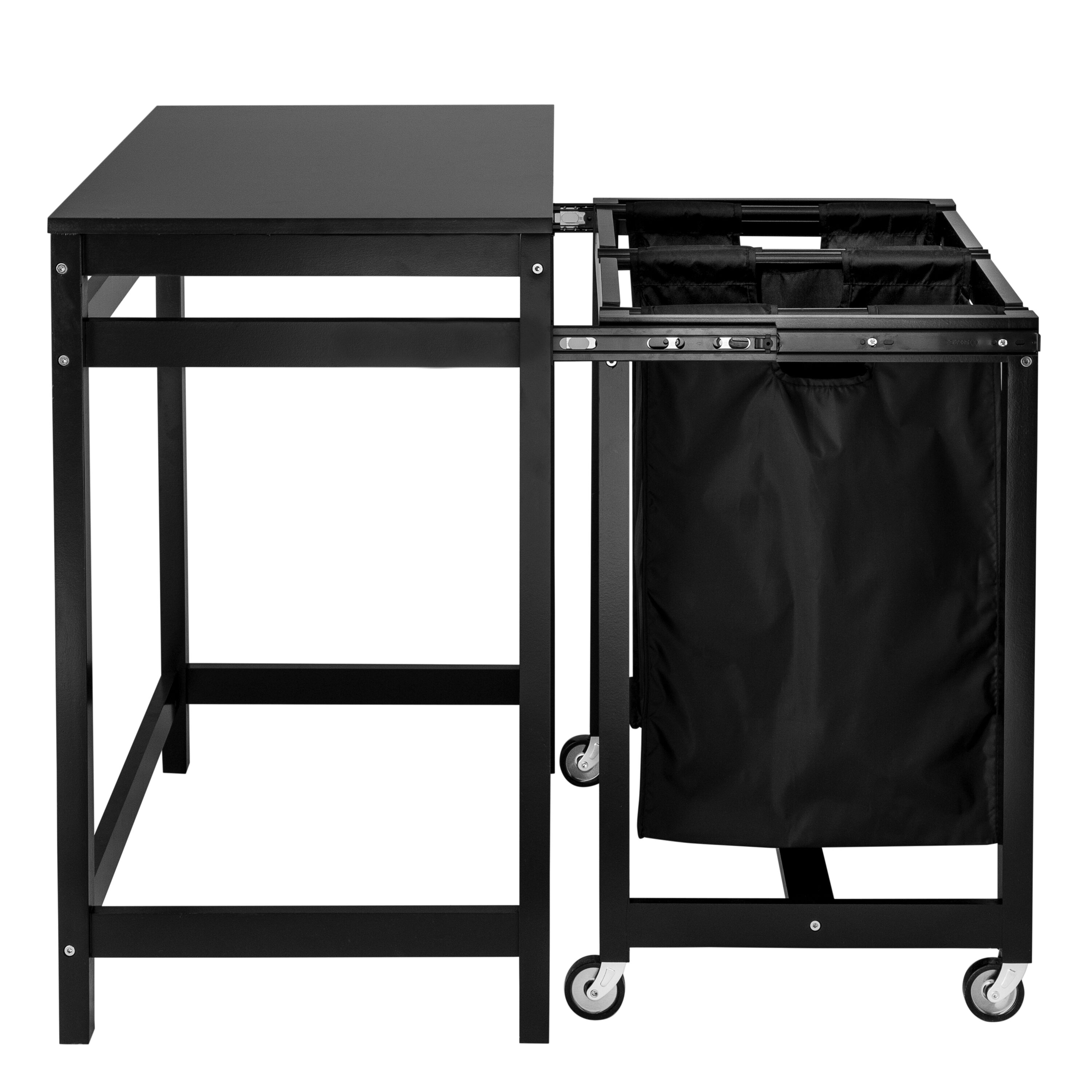 Black Double Sorter Folding Laundry Table with Removable Bags