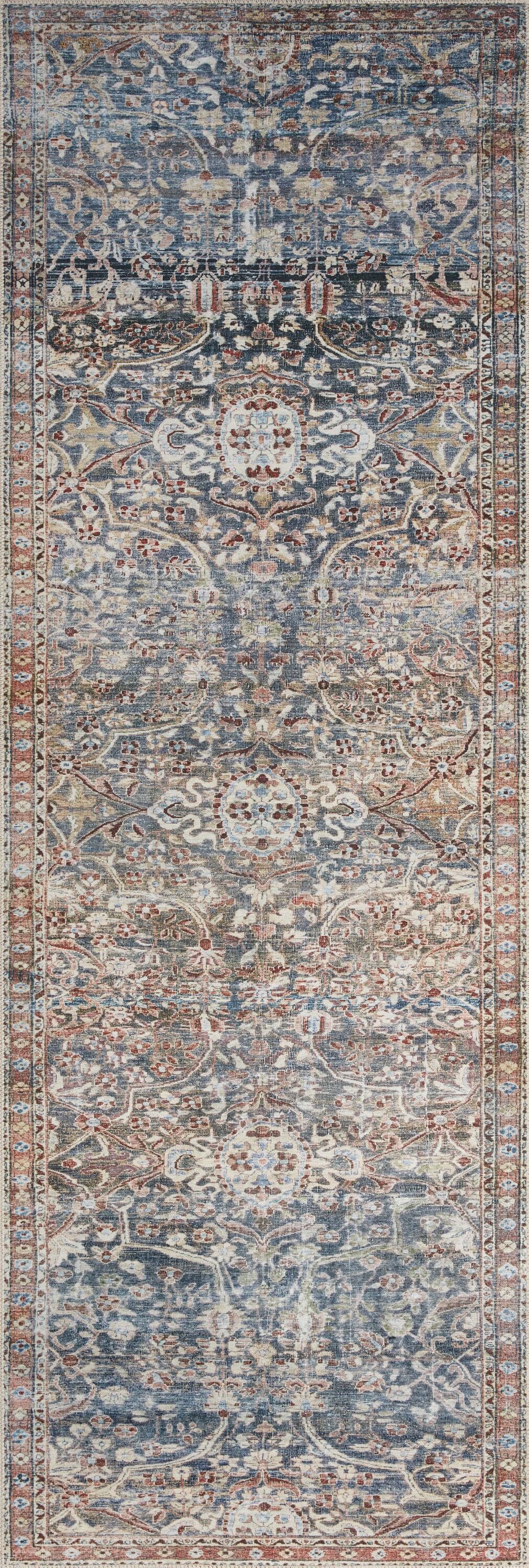 Vintage Denim Spice 30" x 114" Easy-Care Polyester Area Rug