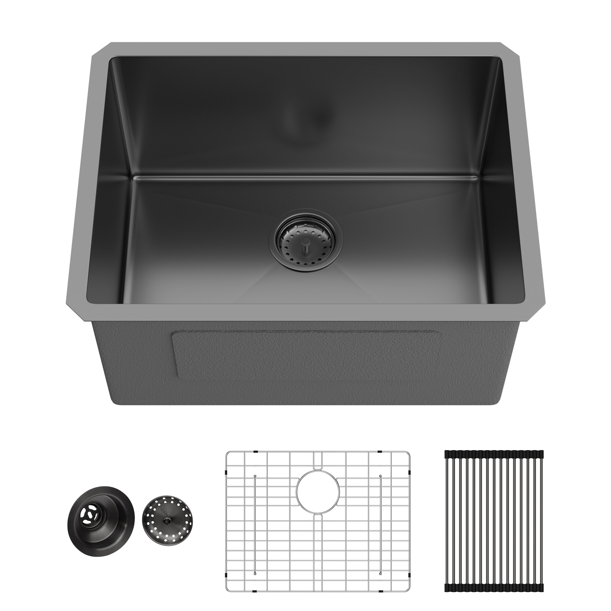 Lirago Laundry Sink 24 inch 24 x 18 x 12 inch Undermount Gunmetal Black Laundry Utility Sink Deep Single Bowl 16 Gauge Stainless Steel Laundry Tub Sinks