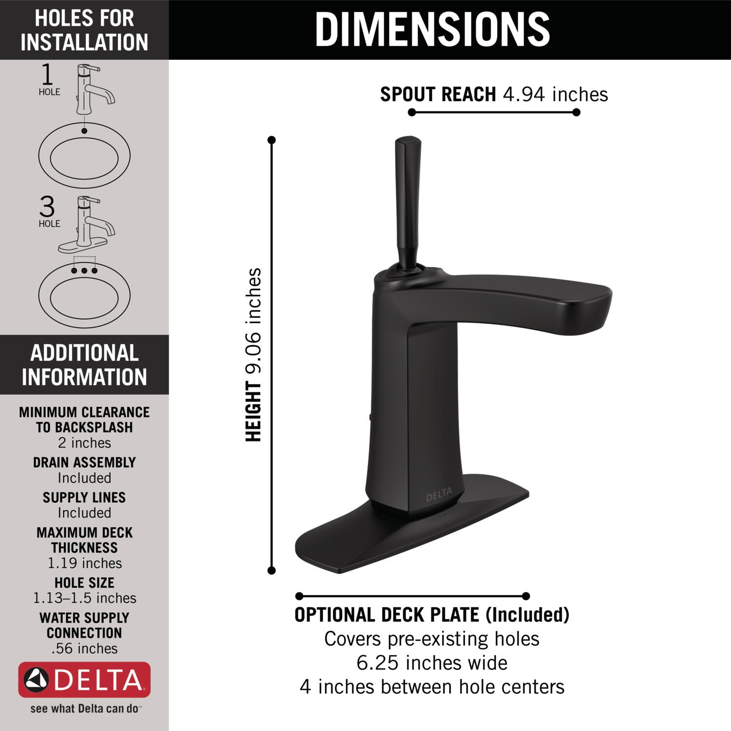 Vesna Matte Black Single Hole Bathroom Faucet with Drain Assembly