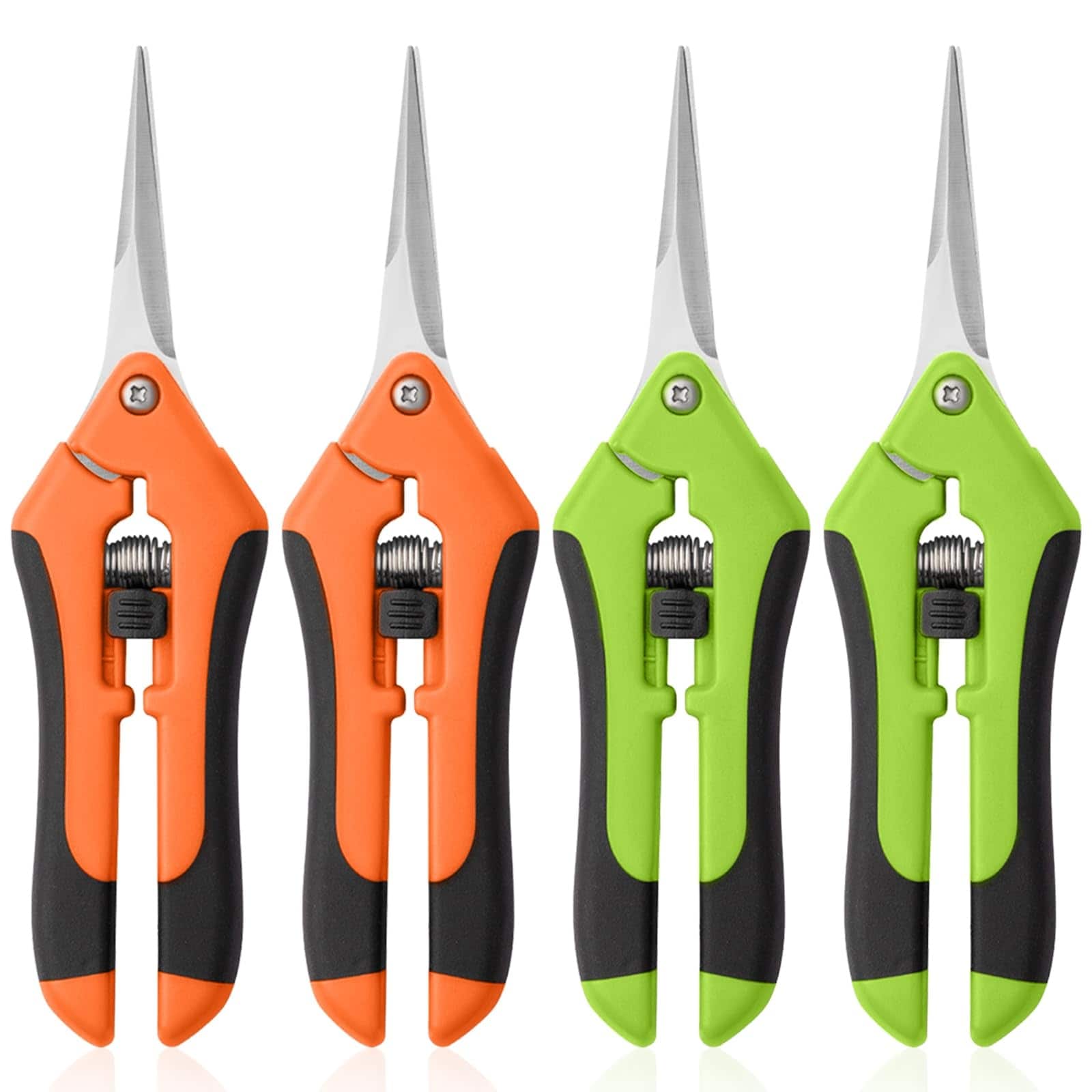 AOIZGMY  4 pack garden pruning shears stainless steel blades ergonomic non slip handles green and orange for trimming flowers plants herbs bonsai