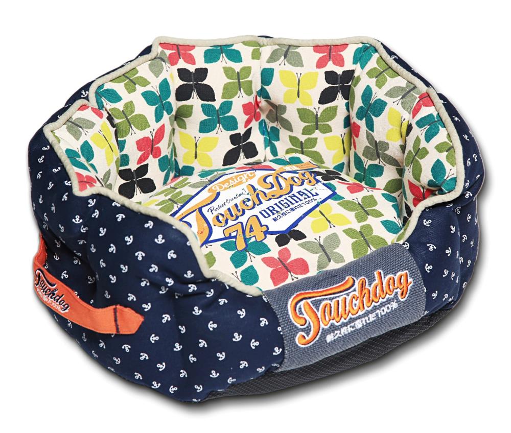 Touchdog PB55BKMD Oval Navy Blue, Butterfly Pattern Cotton, Polyester and Nylon Dog Bed ( Medium )