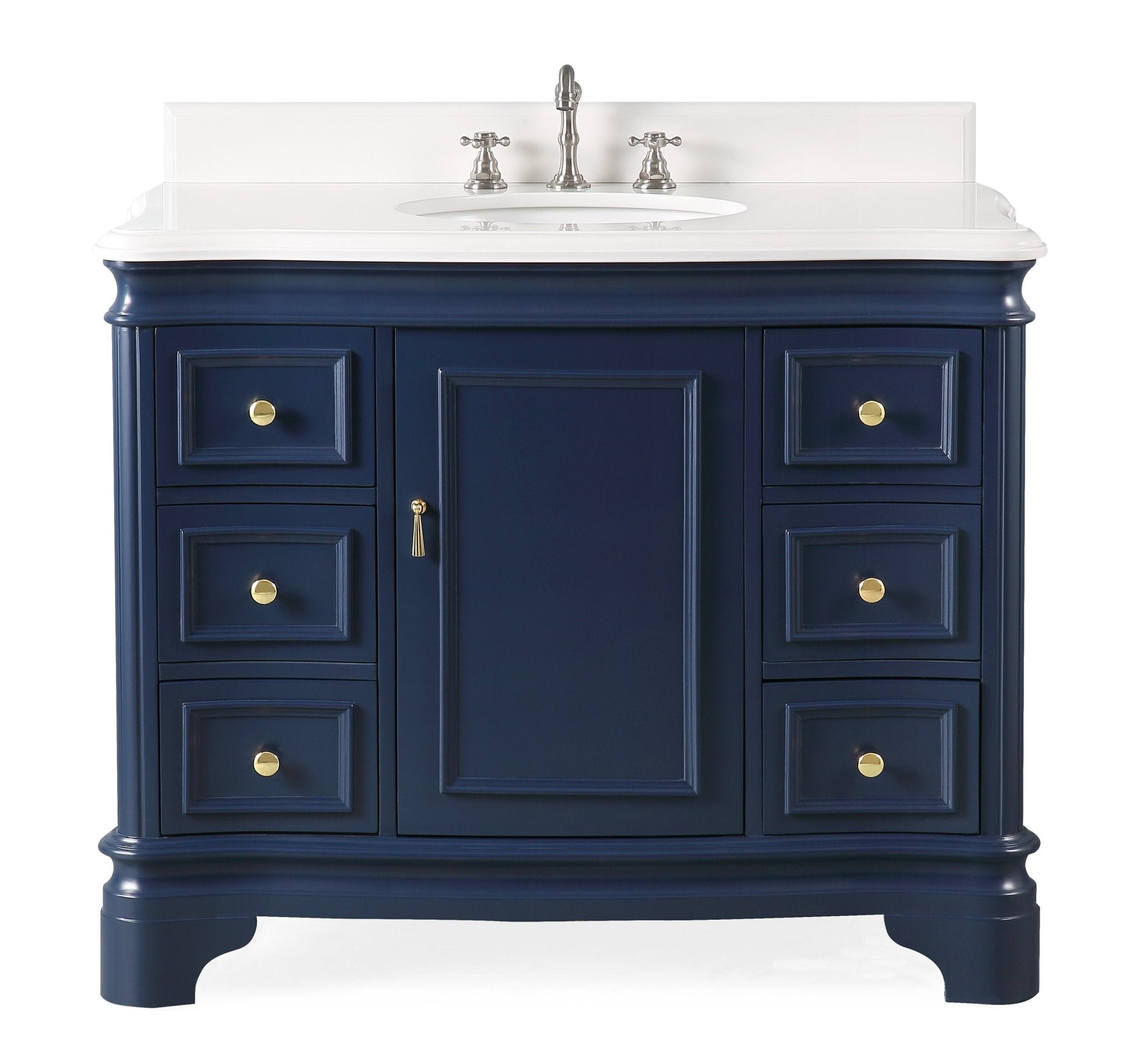 Chans Furniture 42 Inch Benton Collection Sesto Navy Blue Bathroom Vanity White Quartz Top
