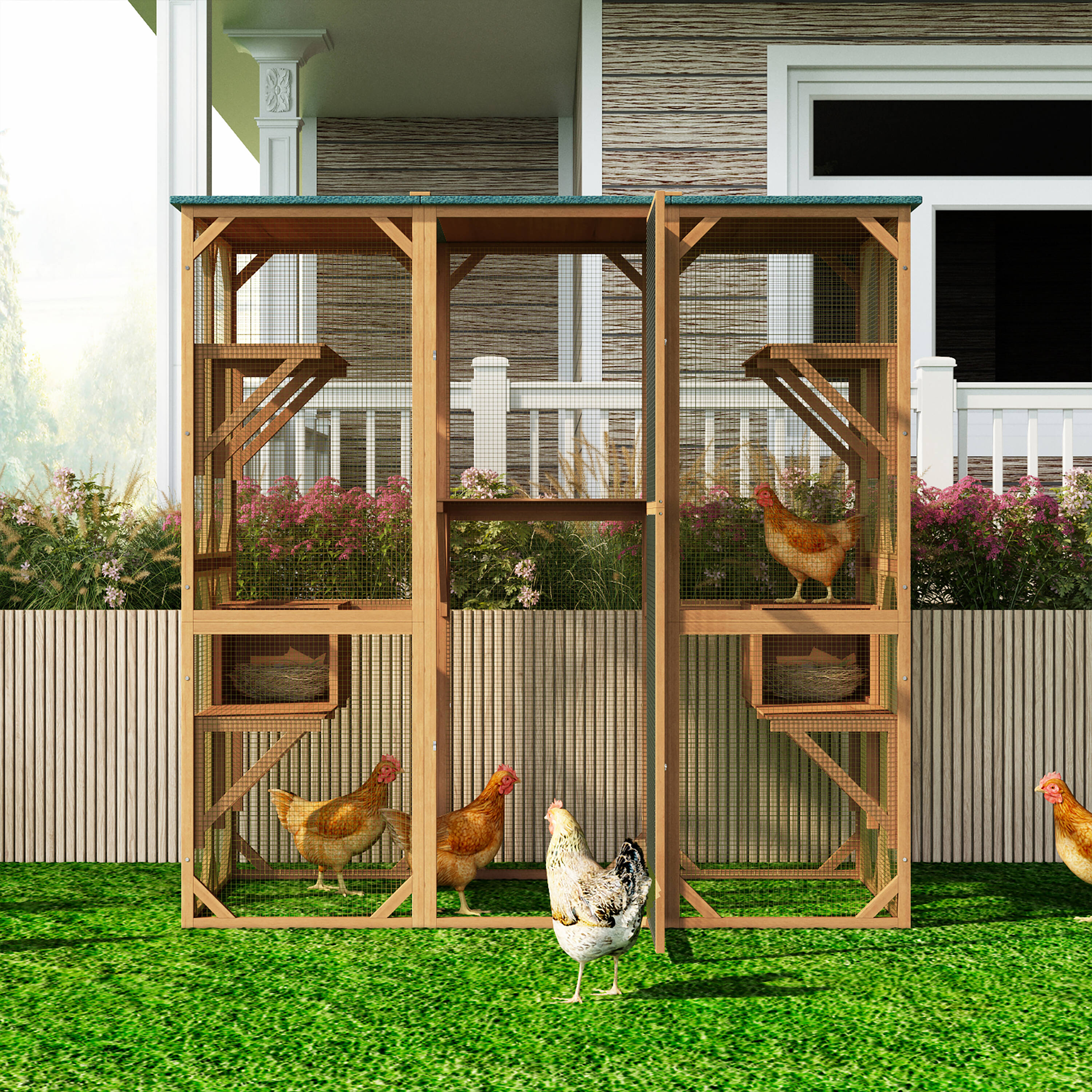 MIDHAM Brown Wood Convertible Chicken Coop and Rabbit Hutch KF150142-01 ...