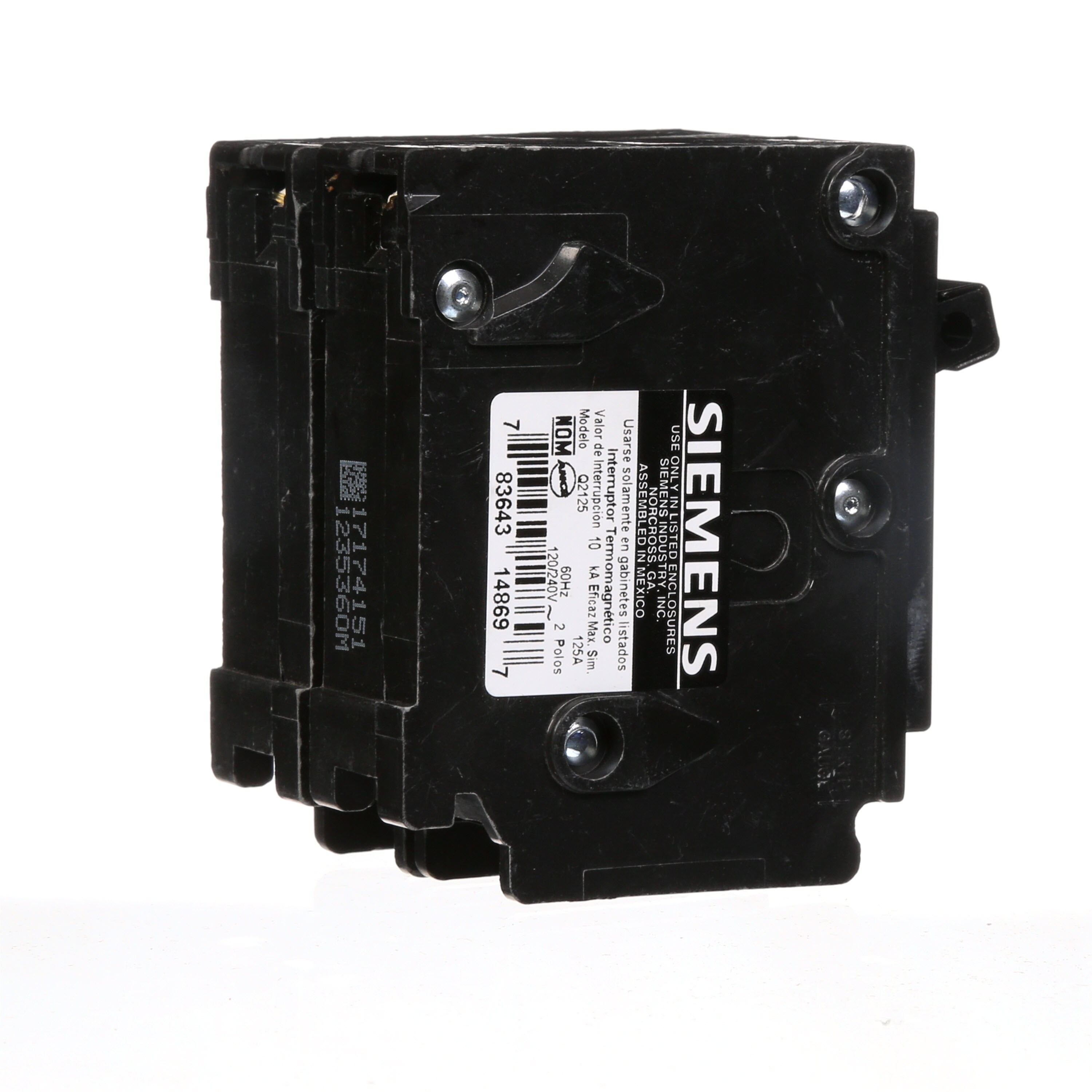Siemens Q2125P 125 Amp Double-pole Type QP Circuit Breaker Black for sale online