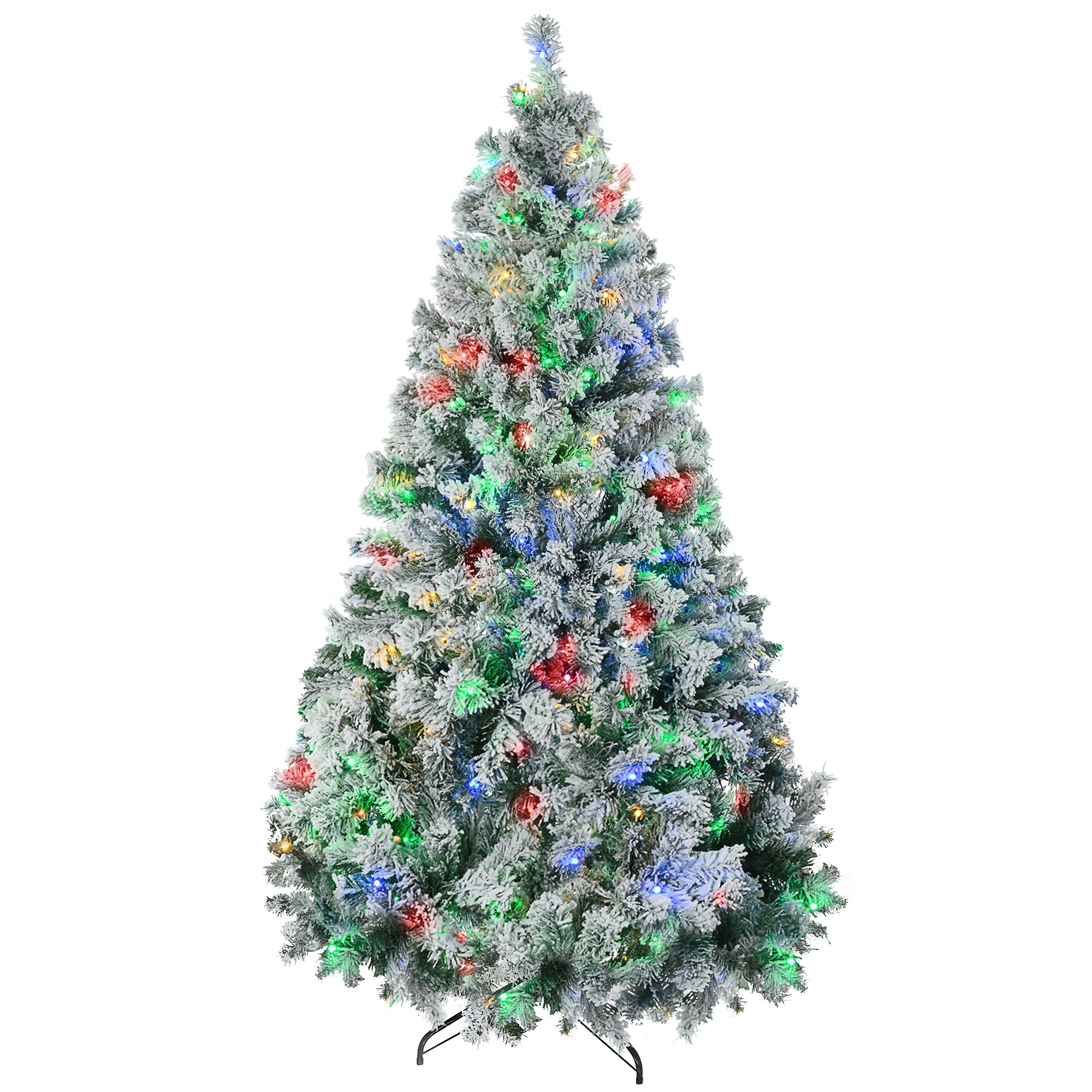 Tatayosi XH-249643 HOMCOM 7.5ft Tall Prelit Artificial Christmas Tree Holiday Décor with 1149 Snow Flocked Branches 550 Warm White or Colorful