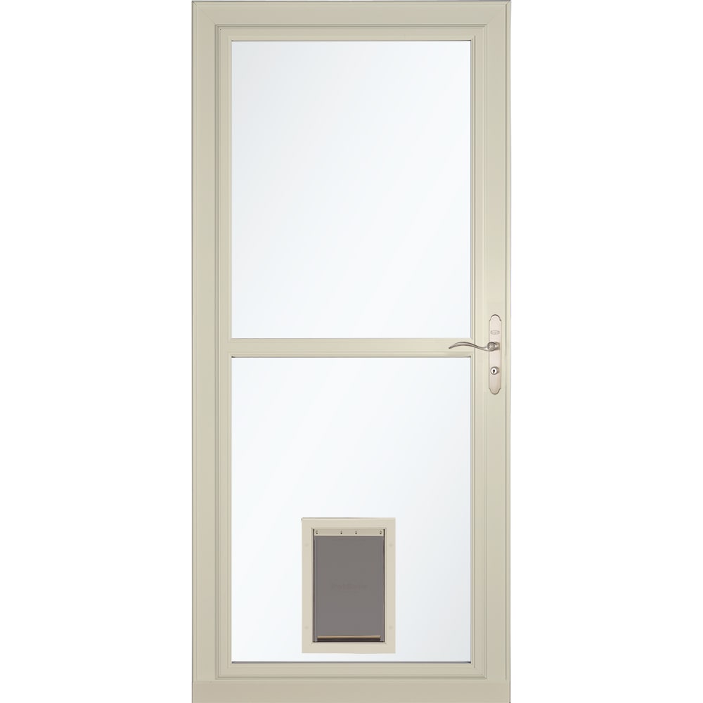 LARSON Tradewinds Selection Pet Door 36-in x 81-in Almond Full-view Retractable Screen Aluminum Storm Door with Brushed Nickel Handle in Off-White -  1467908217