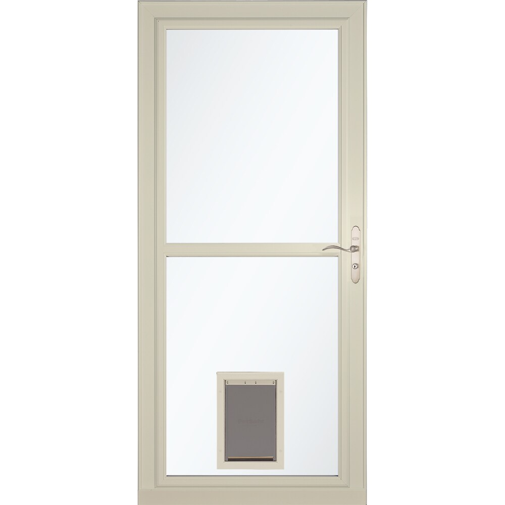 LARSON 80 Pet Split Fullview 36-in x 81-in Almond Aluminum Reversible Hinge Storm Door Full-view with Retractable Screen ( Brushed nickel Handle Included )