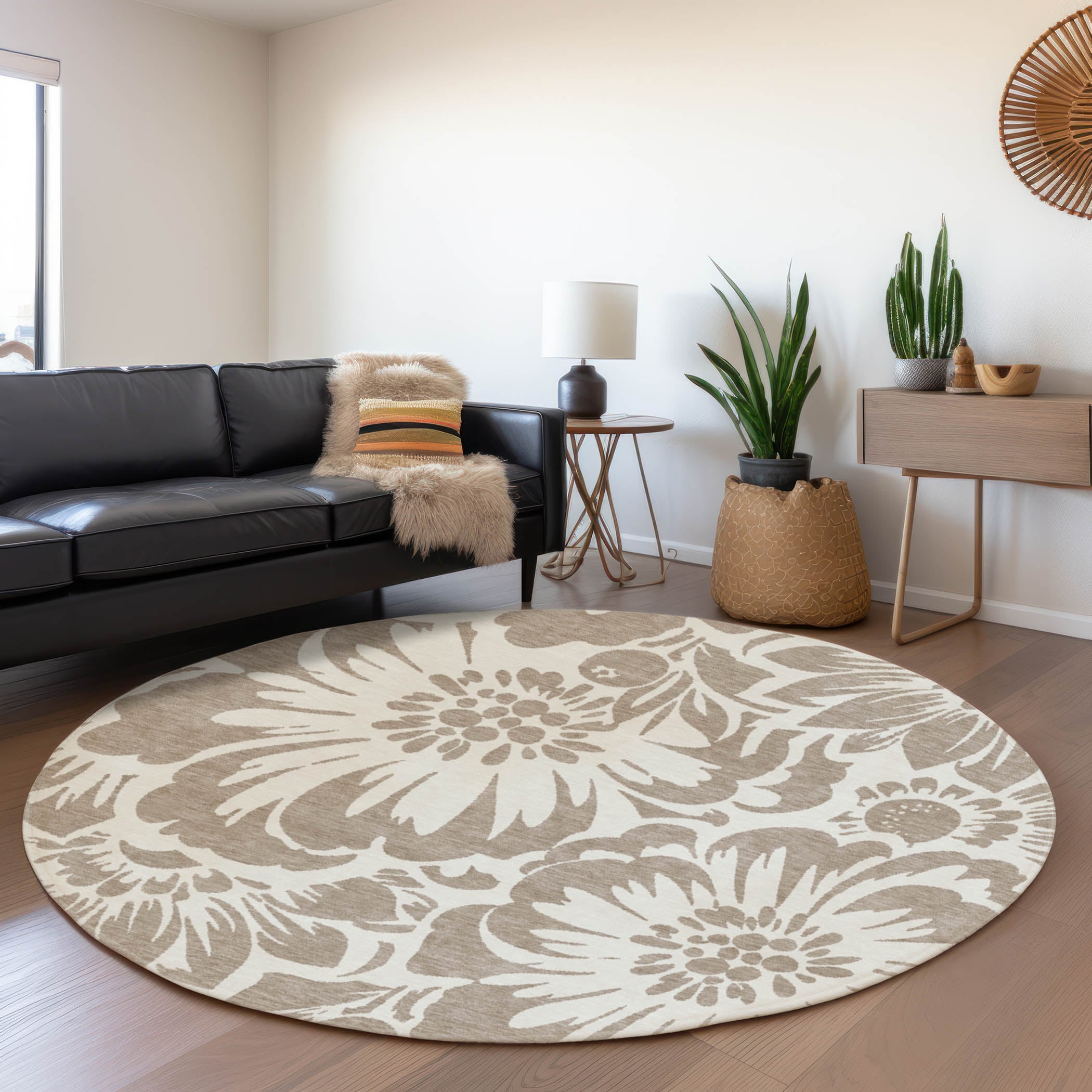 Addison Rugs AMF517GY8RO Mayfield AMF517GY 8 x 8 (ft) Loomed Polyester Gray Round Indoor Abstract Machine washable Area rug