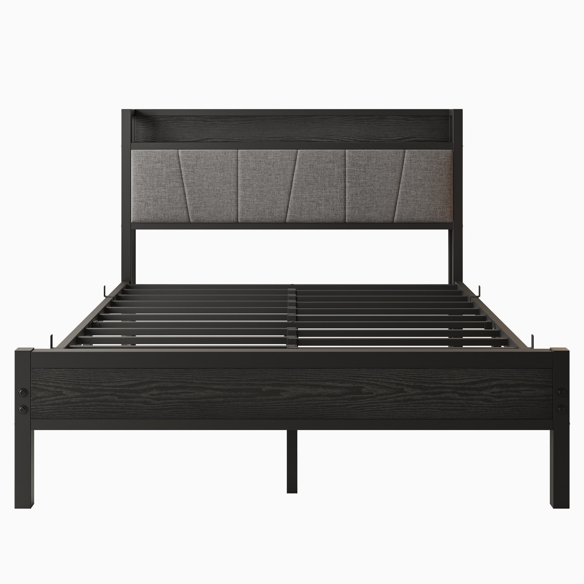 Bybafun - Full Black Metal Bed Frame with Headboard