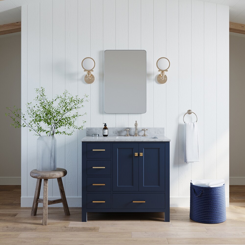 ARIEL Cambridge 37-in Midnight Blue Undermount Single Sink Bathroom Vanity  with Pure White Quartz Top in the Bathroom Vanities with Tops department at