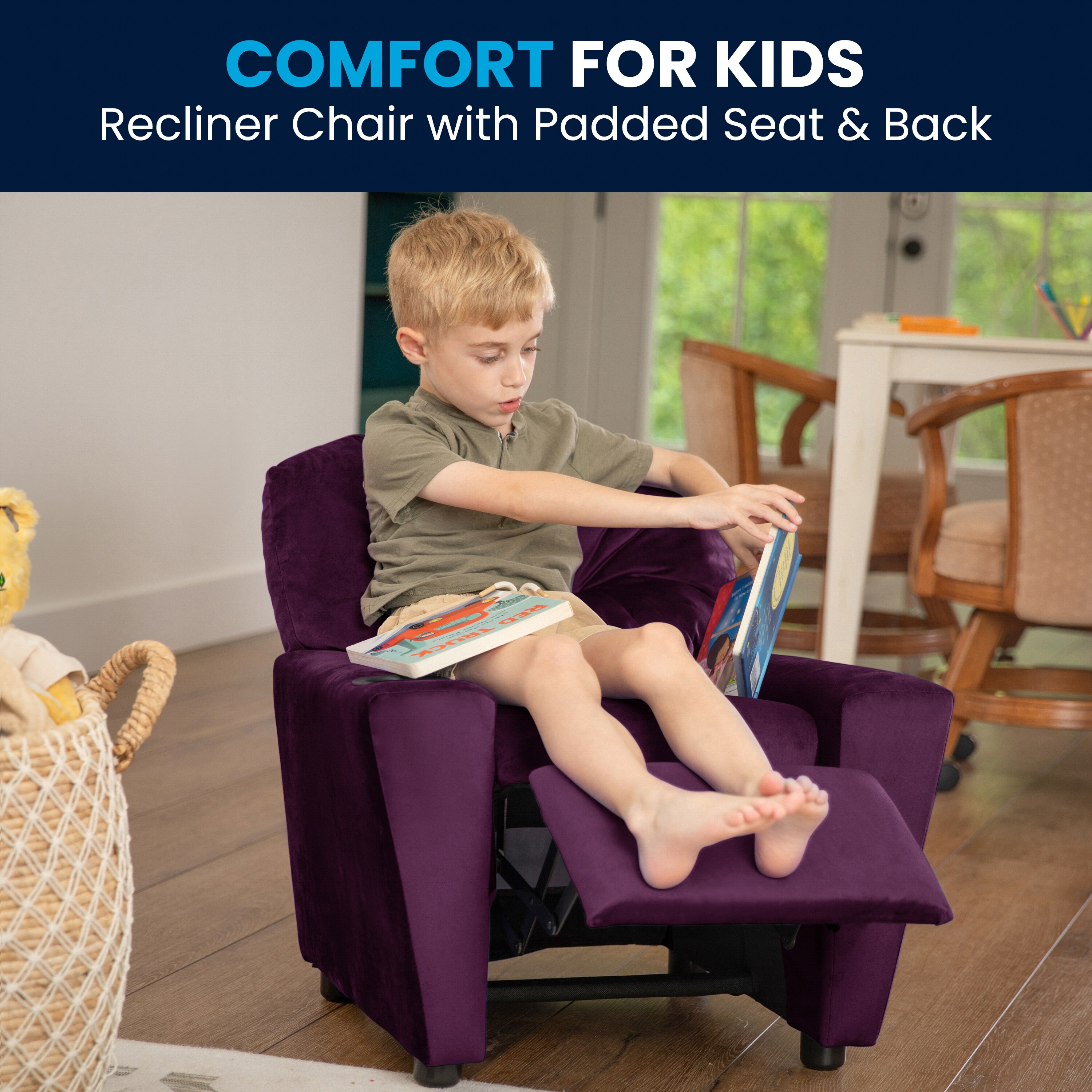 Lilac Dreams Purple Microfiber Kids Recliner with Cup Holder