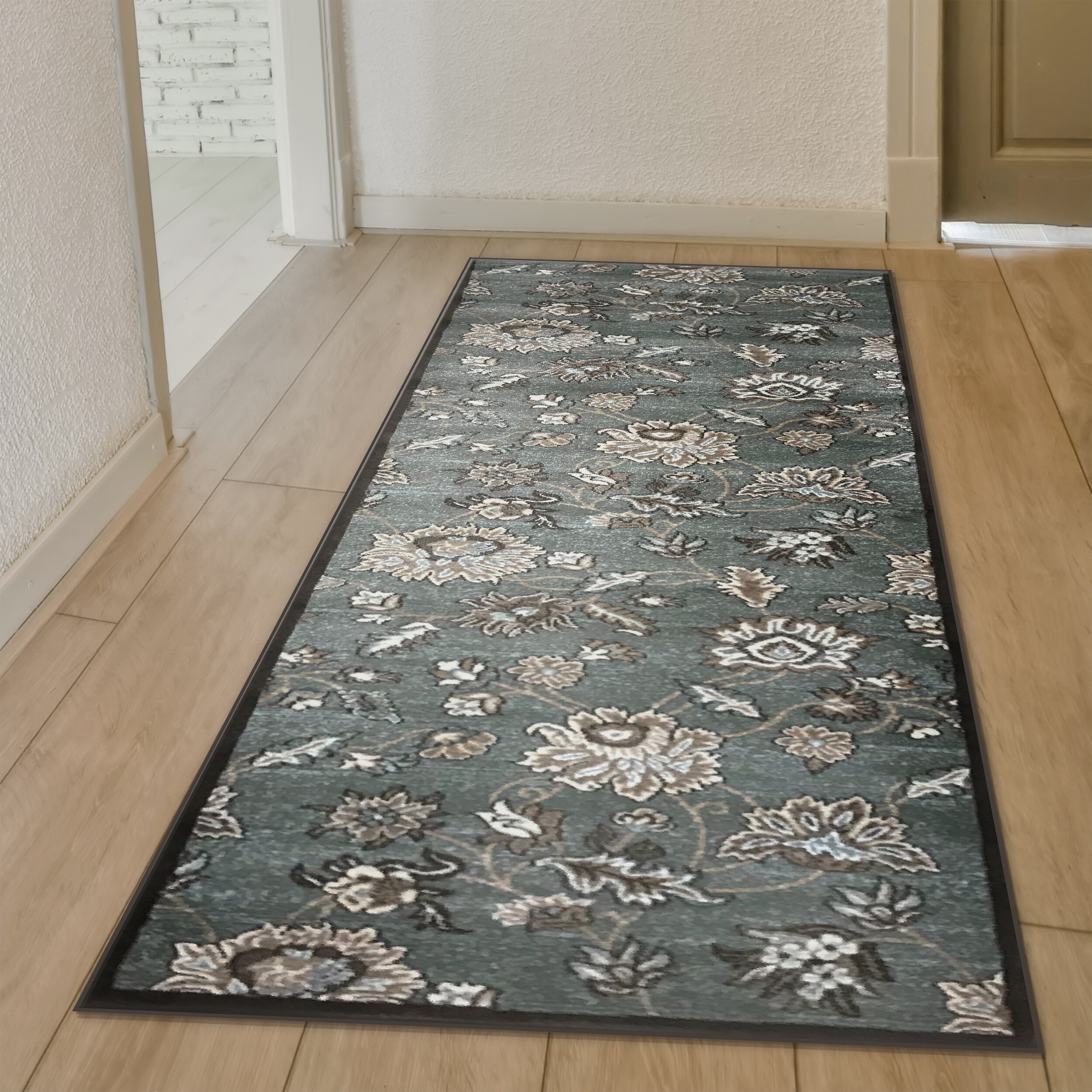 Radici USA 3475/0033/LT GREEN Pisa 2 x 8 (ft) Polypropylene Green Rectangular Indoor Floral/Botanical Oriental Runner rug
