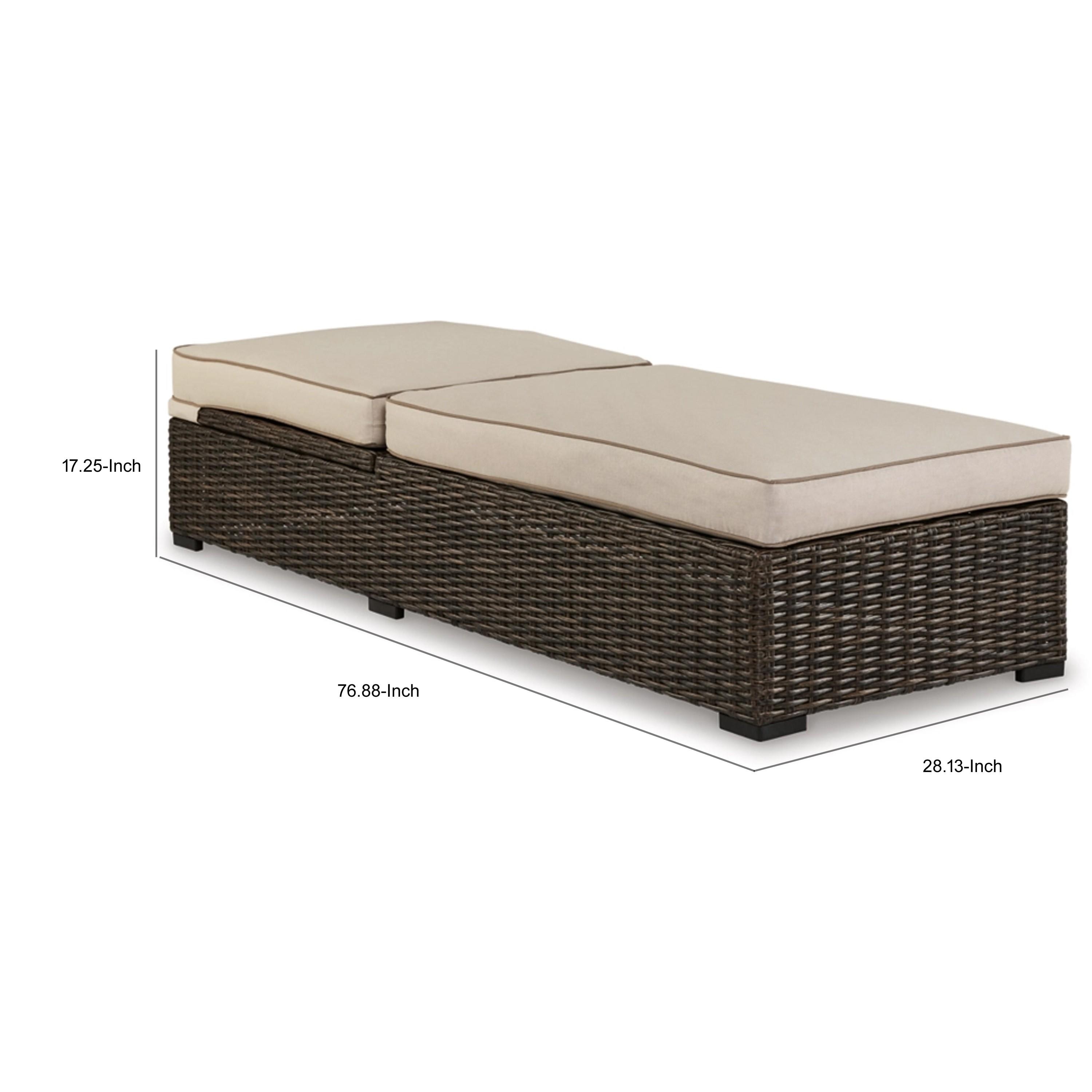 Beige and Dark Brown Outdoor Armless Chaise Lounge with Cushions