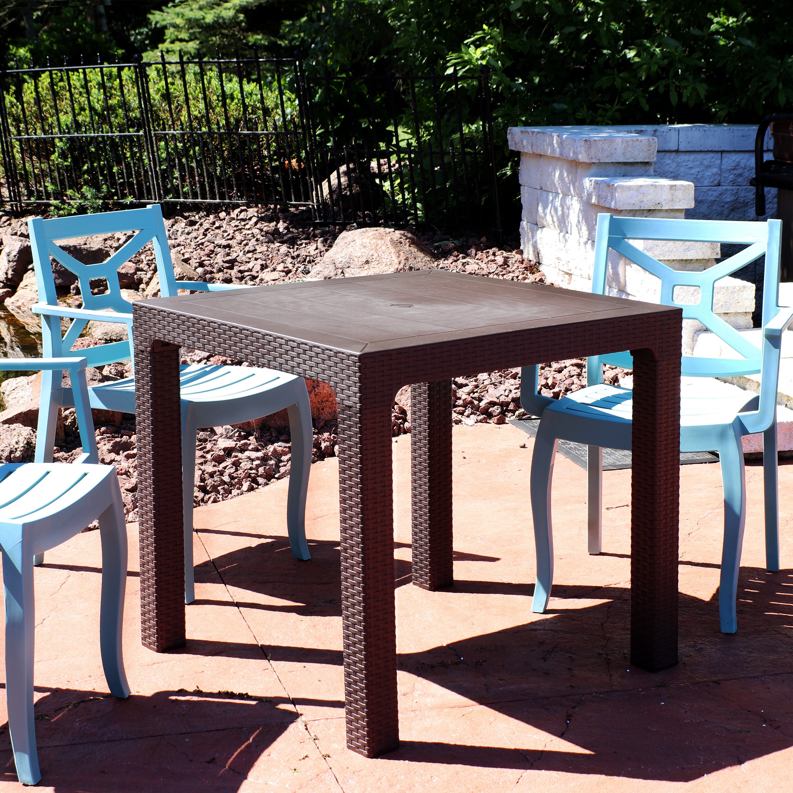 Sunnydaze Outdoor Square Polypropylene Patio Dining Table with Faux Woodgrain Top Champagne 29.5