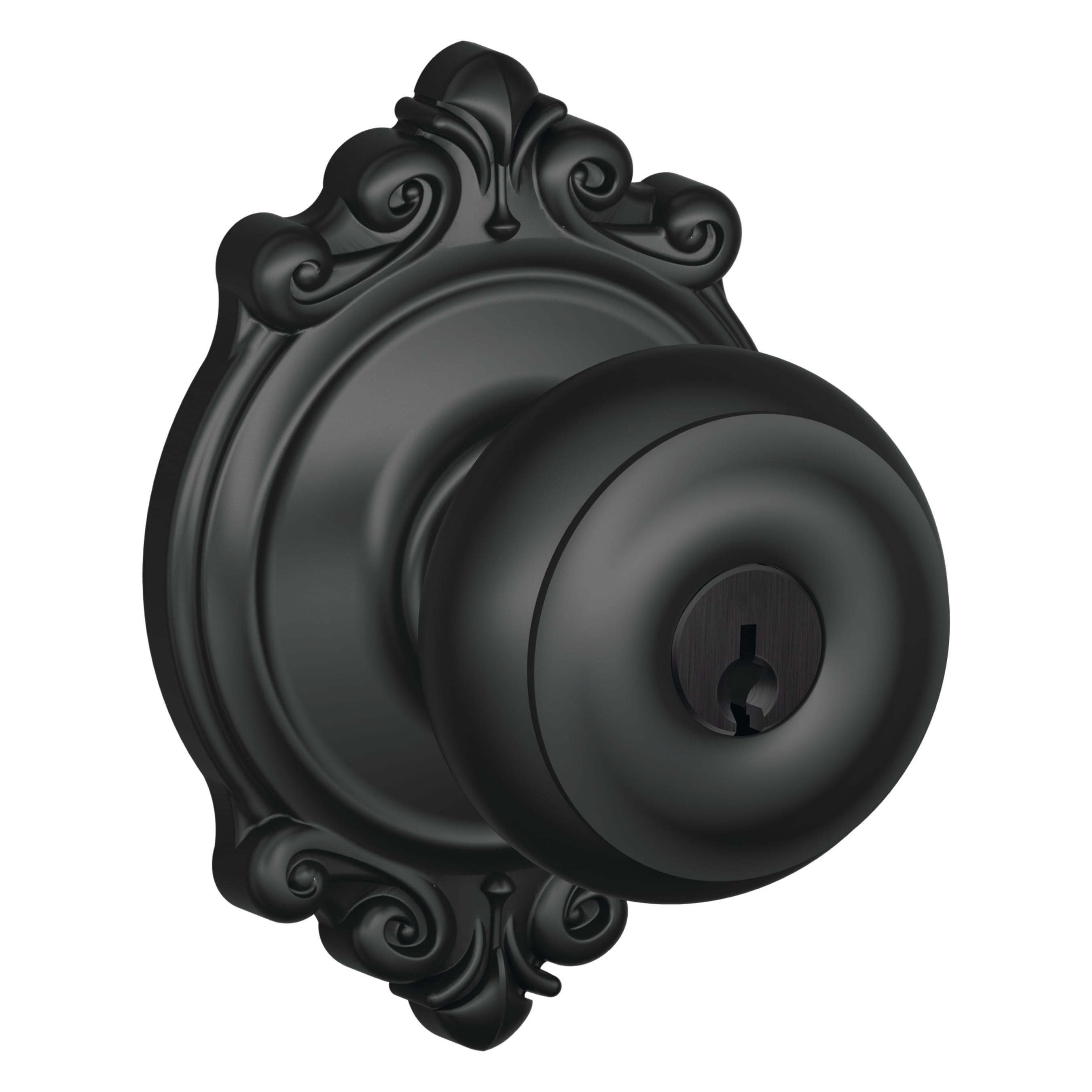 Schlage F51A GEO 622 BRK Georgian-Brookshire Matte Black Traditional Exterior Keyed entry door knob Single pack