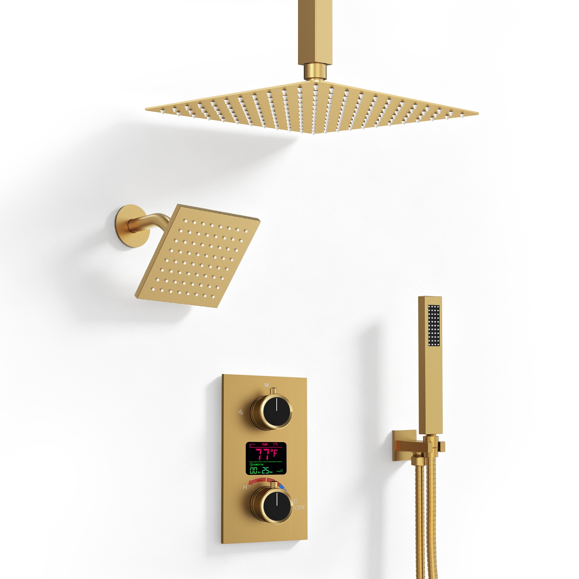YAWWALK - 3 Spray Dual Shower 12 in and 6 in Ceiling Mounted with Handheld LCD Display Pressure B...
