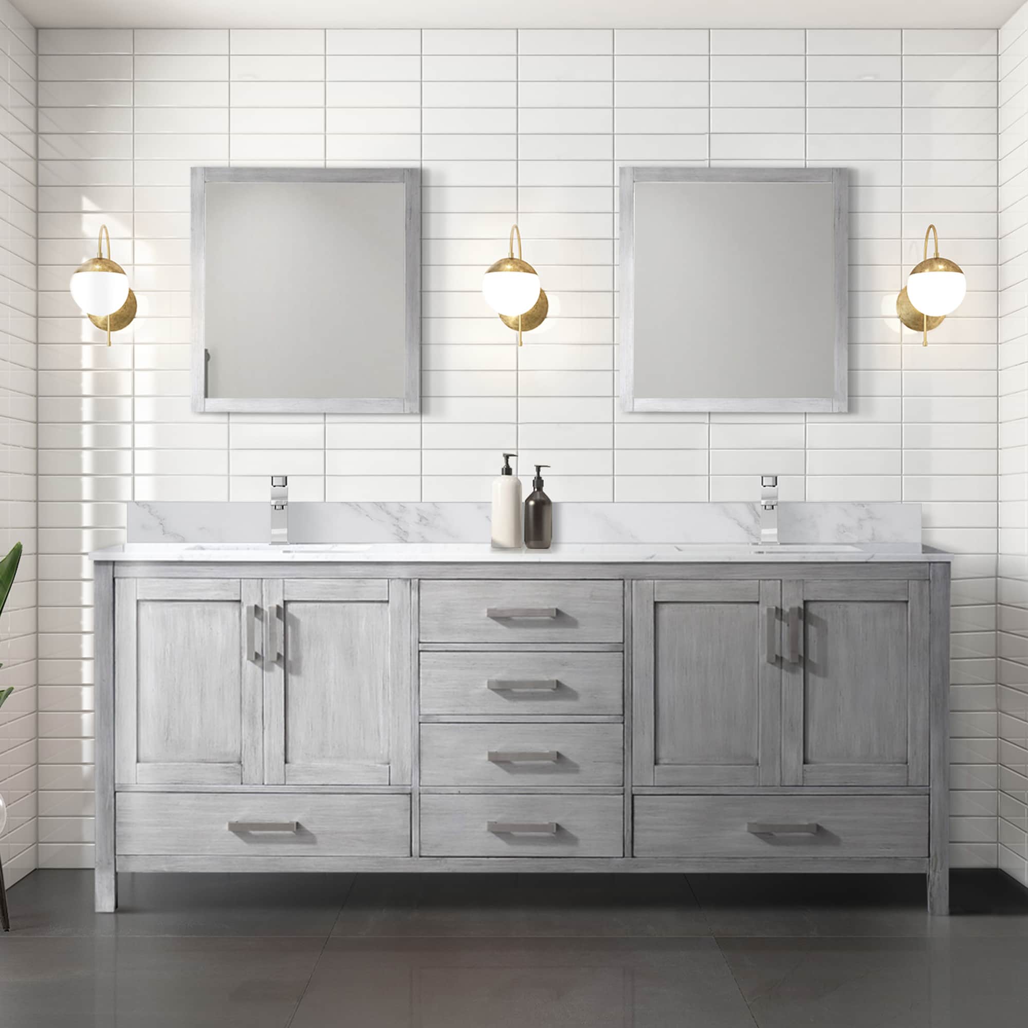 Lexora LJ342284DD00000 Jacques 84-Inches Distressed Grey Bathroom Vanity Base Cabinet without Top