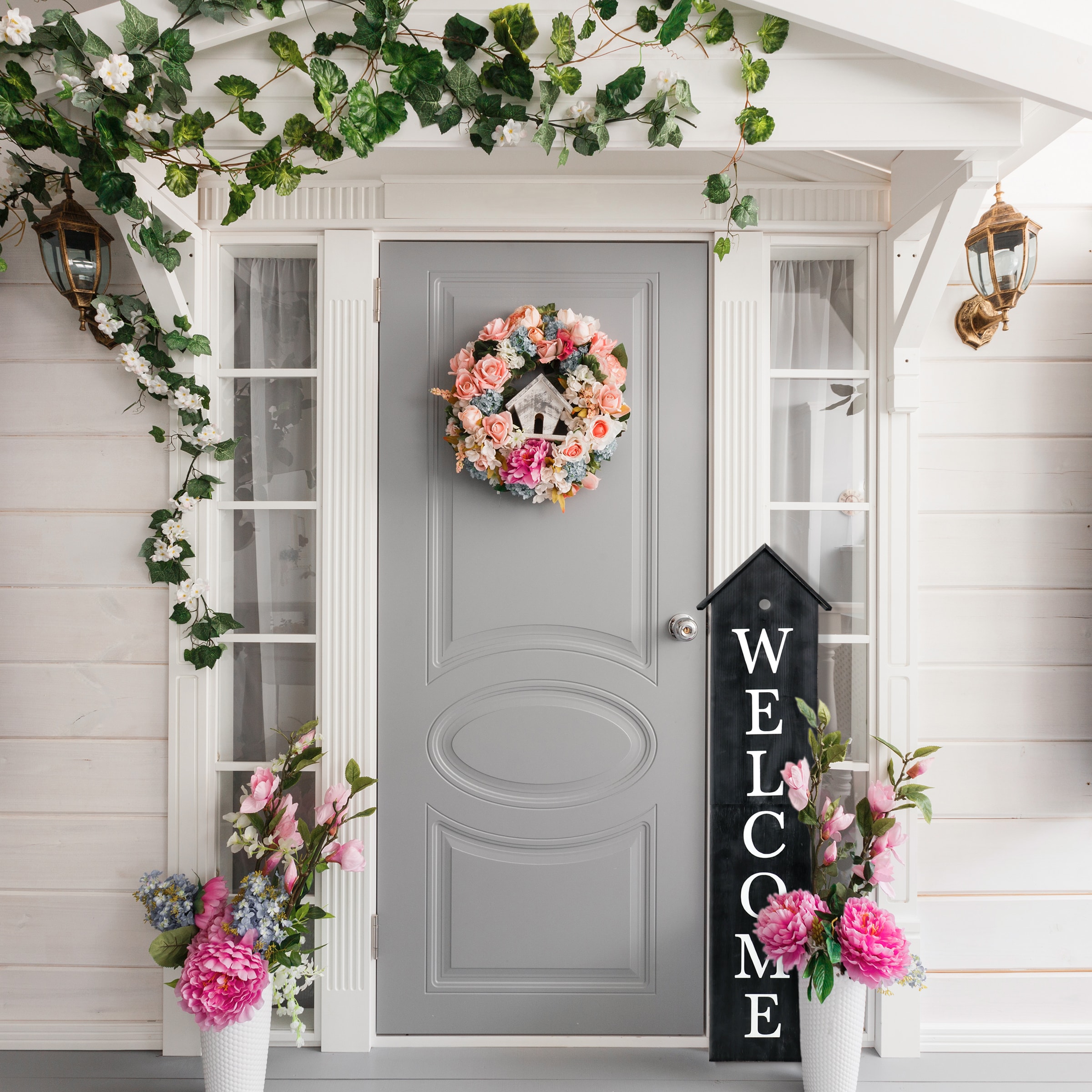 48-Inch Brown Wood House Shaped Welcome Porch Sign