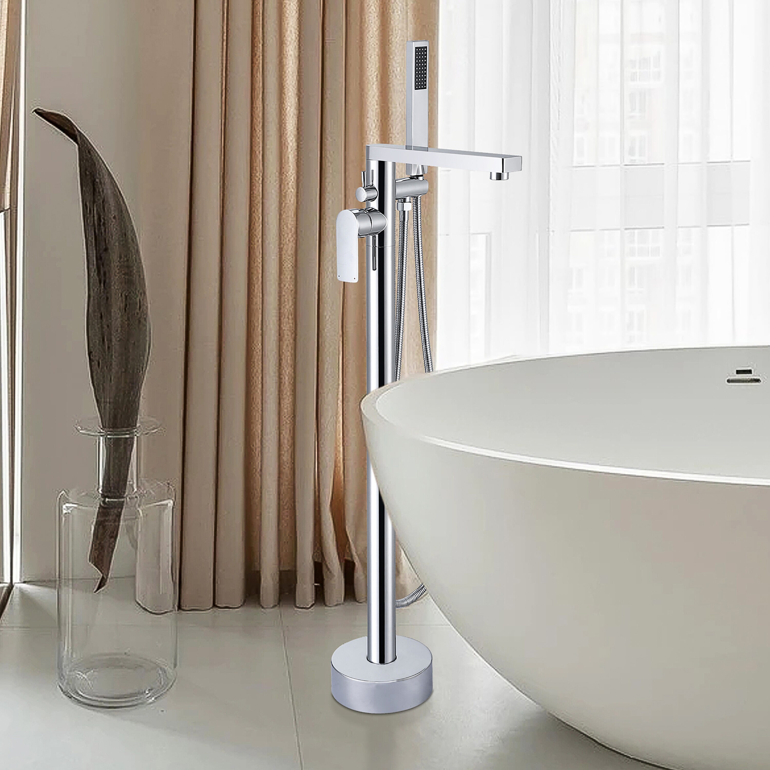 Maincraft HHK407CH Chrome 1-handle Freestanding High-arc Bathtub Faucet with Hand Shower