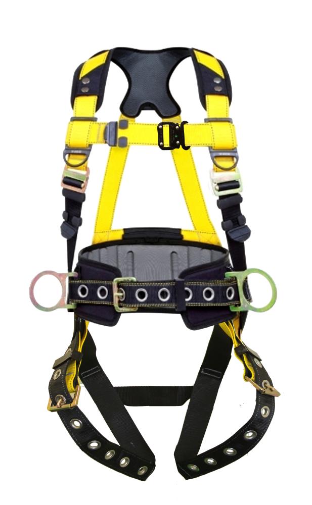 Guardian Fall Protection 37203 Yellow Safety Harness with 3 D-Rings, X-Large Size, Contrasting Core Webbing, Dual Lanyard Keepers