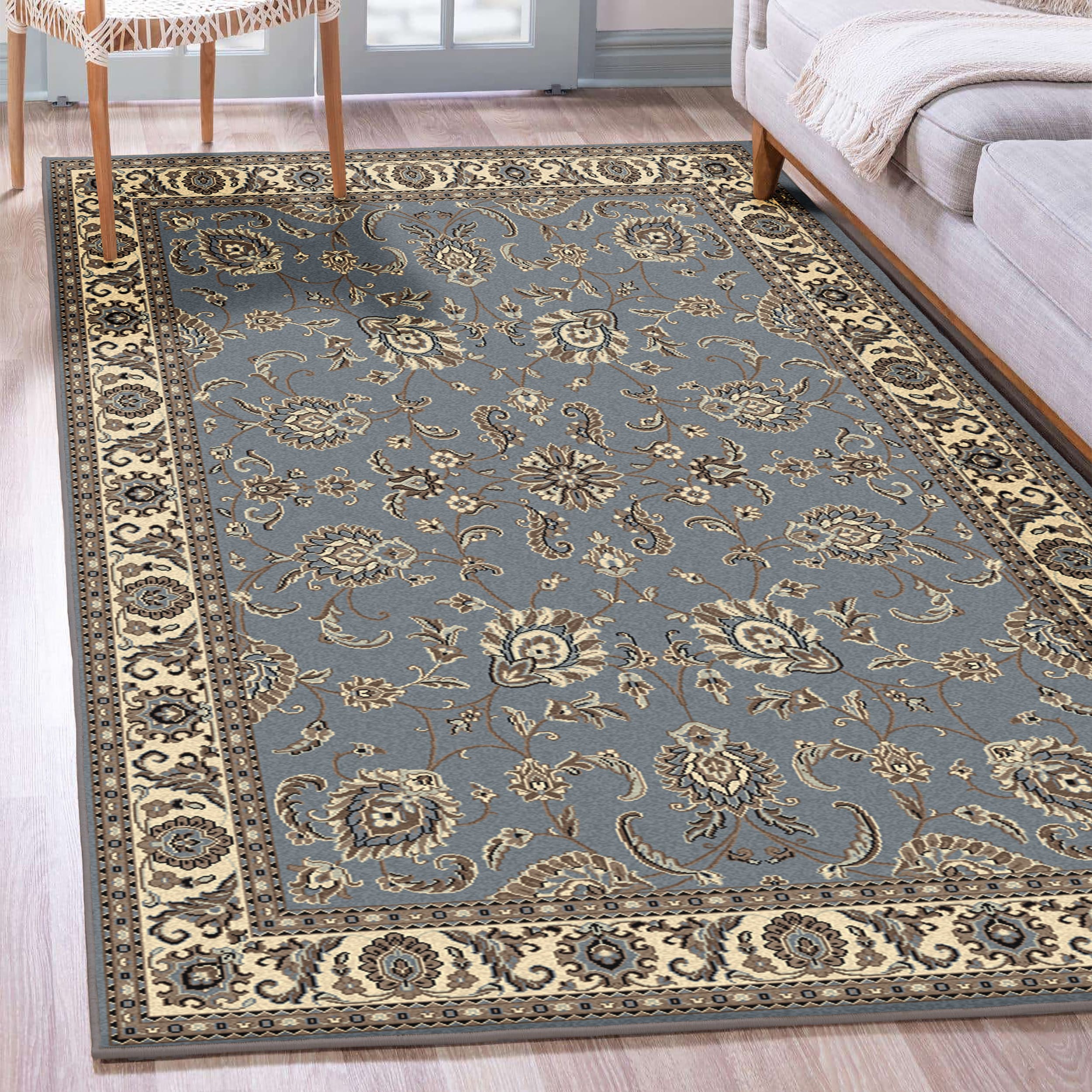 Radici USA 1426/0050/GREYBLUE Alba 3 x 5 (ft) Polypropylene Greyblue Rectangular Indoor Floral/Botanical Oriental Area rug