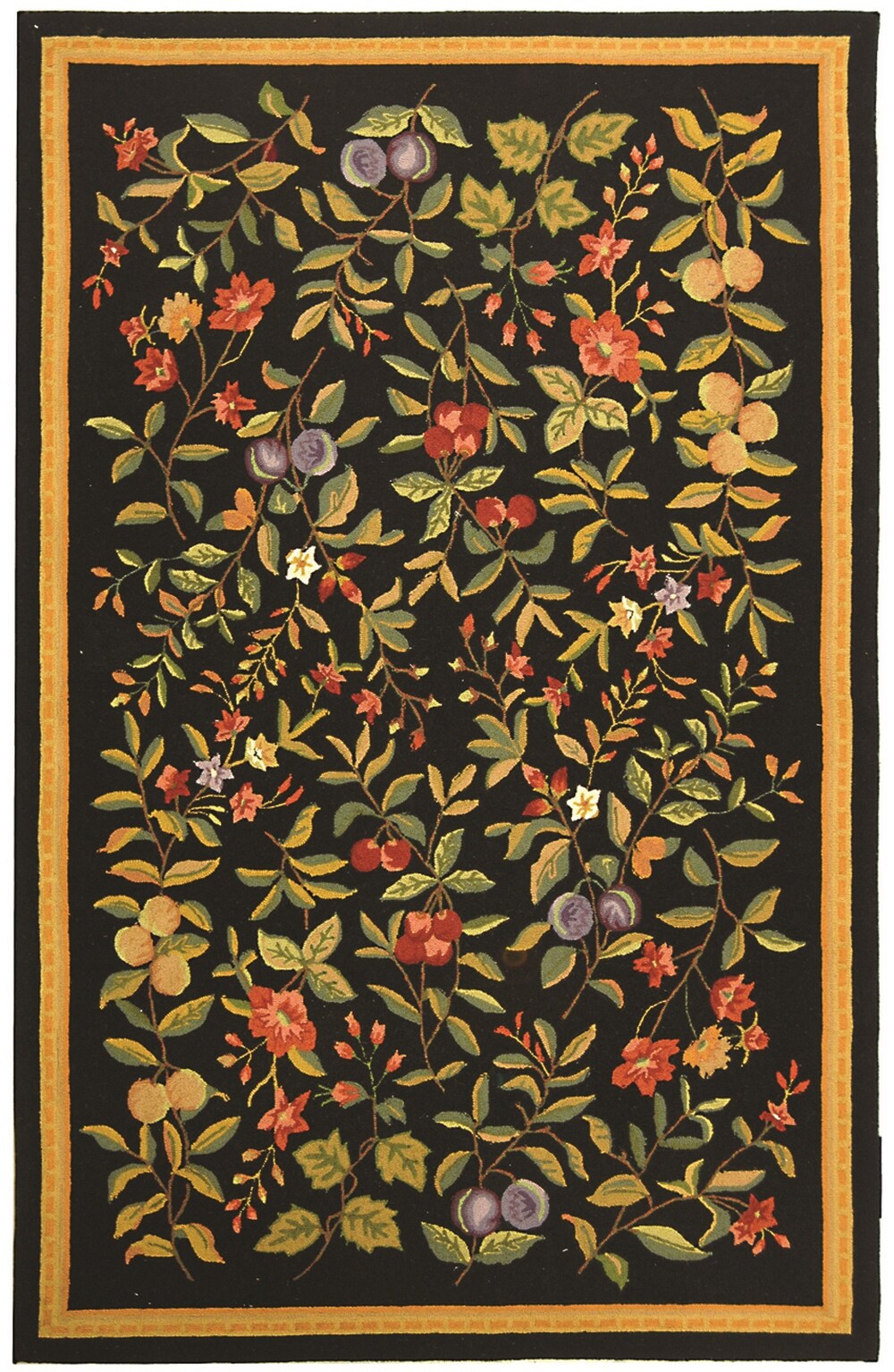 Safavieh HK210B-4 Chelsea Gardenia 4 x 6 (ft) Hooked Wool Black Rectangular Indoor Floral/Botanical Area rug