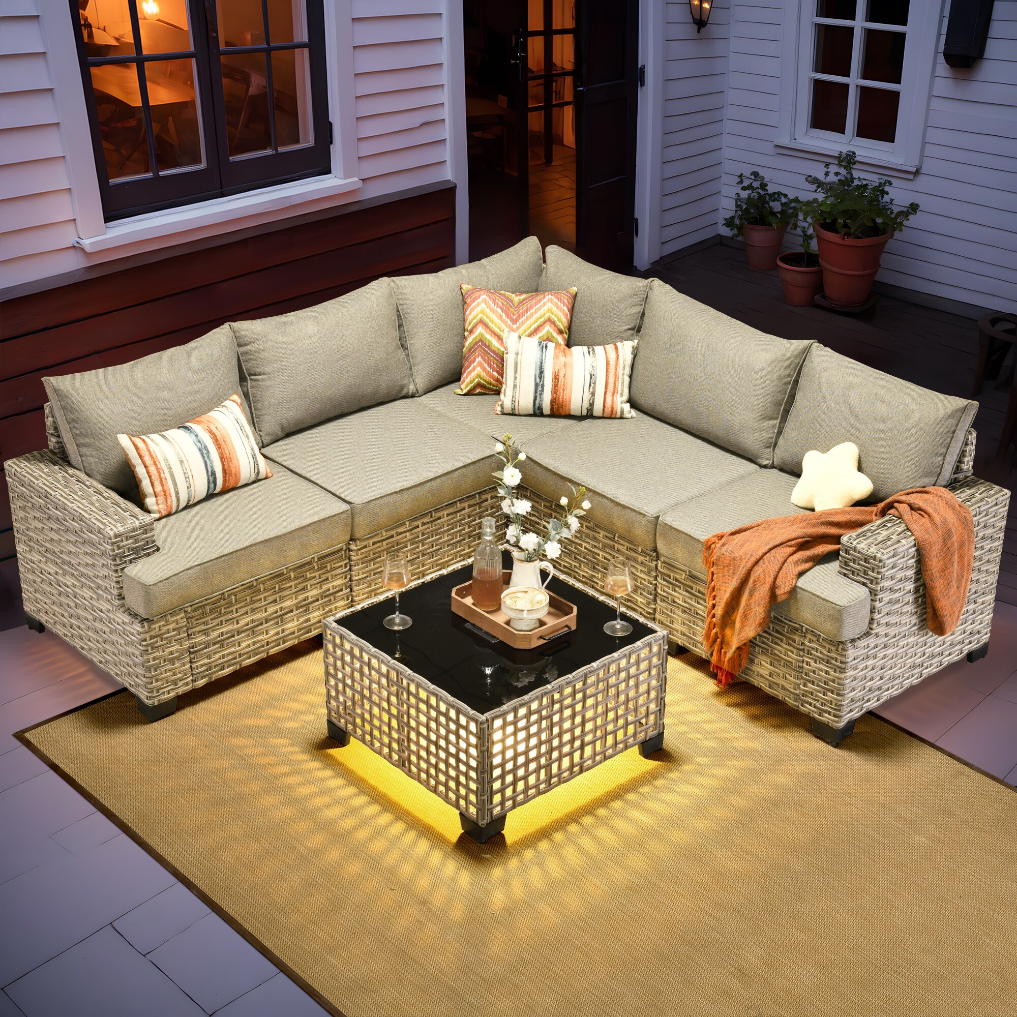 Caodoc L5-TBS206-1 TBS Rattan Outdoor Sectional with Dark gray Cushions and Wicker Frame