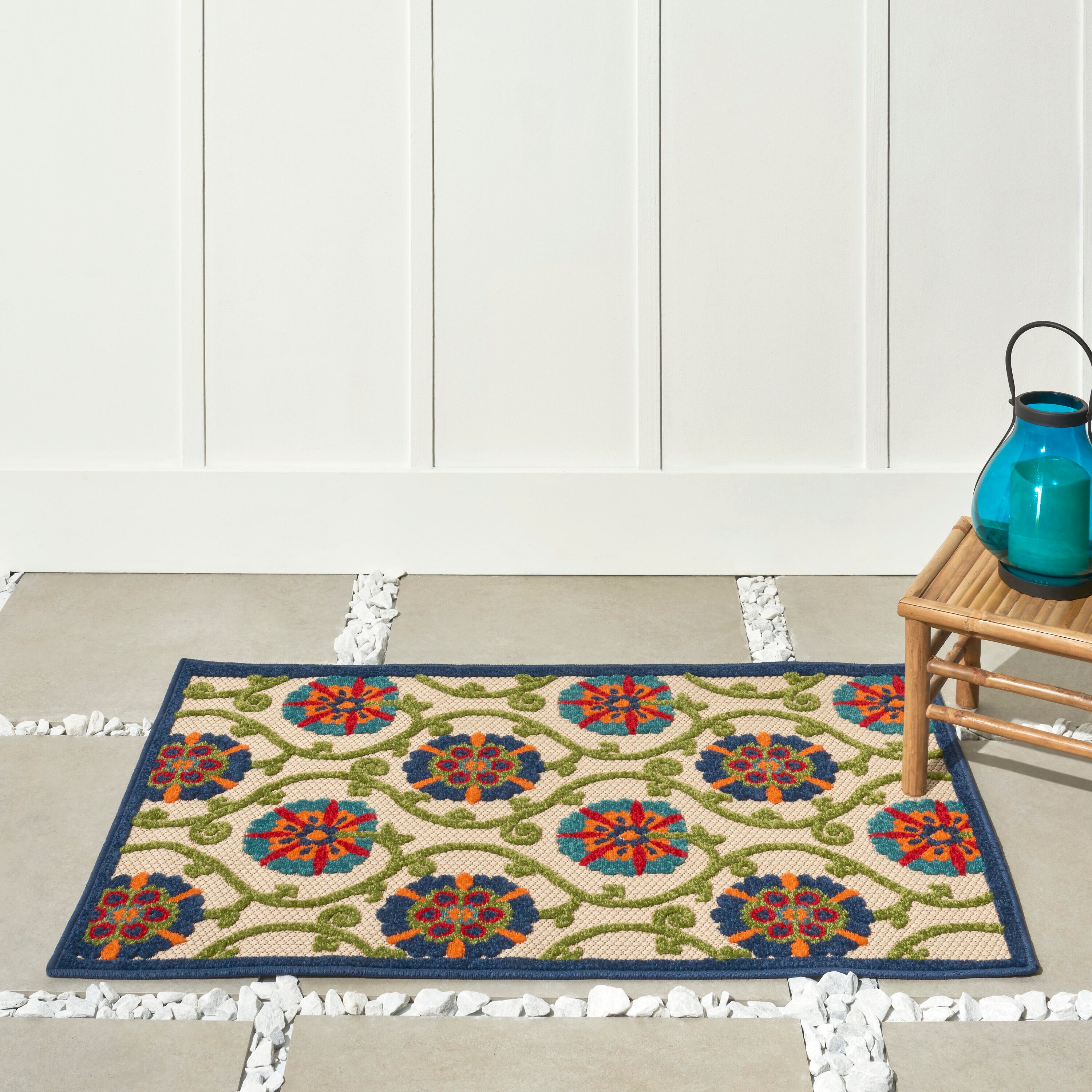 Aloha Floral Blue Multicolor 6' x 9' Reversible Outdoor Rug