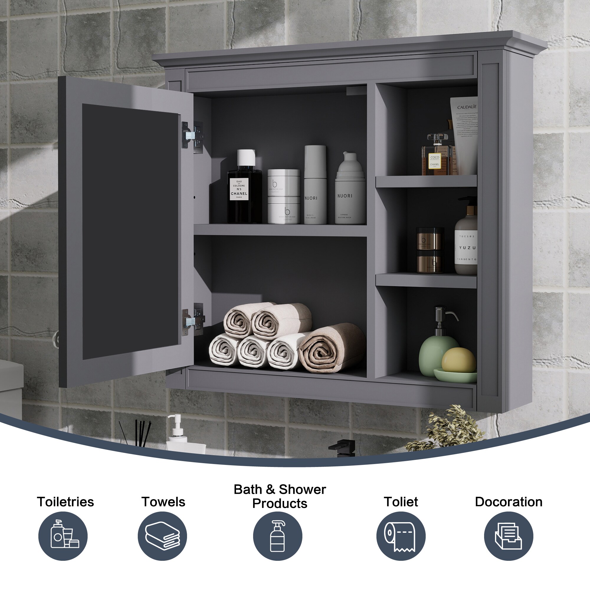 Hrinhom BA02-GRAY Bathroom-Medicine-Cabinets - View #2