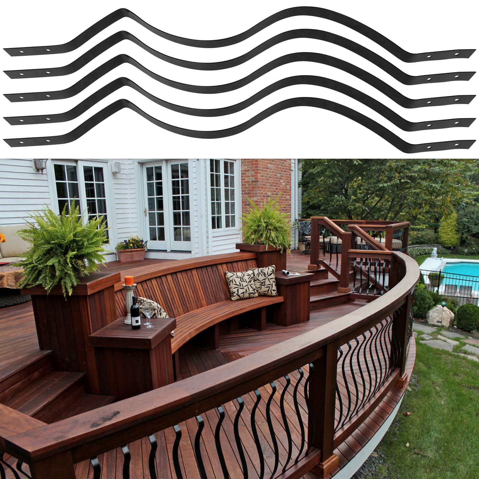 Misopily  Metal Wave Arc Deck Balusters 32.25 in Length 26 Pack Matte Black Heavy Duty Staircase Spindles for Wood Composite Deck Railings